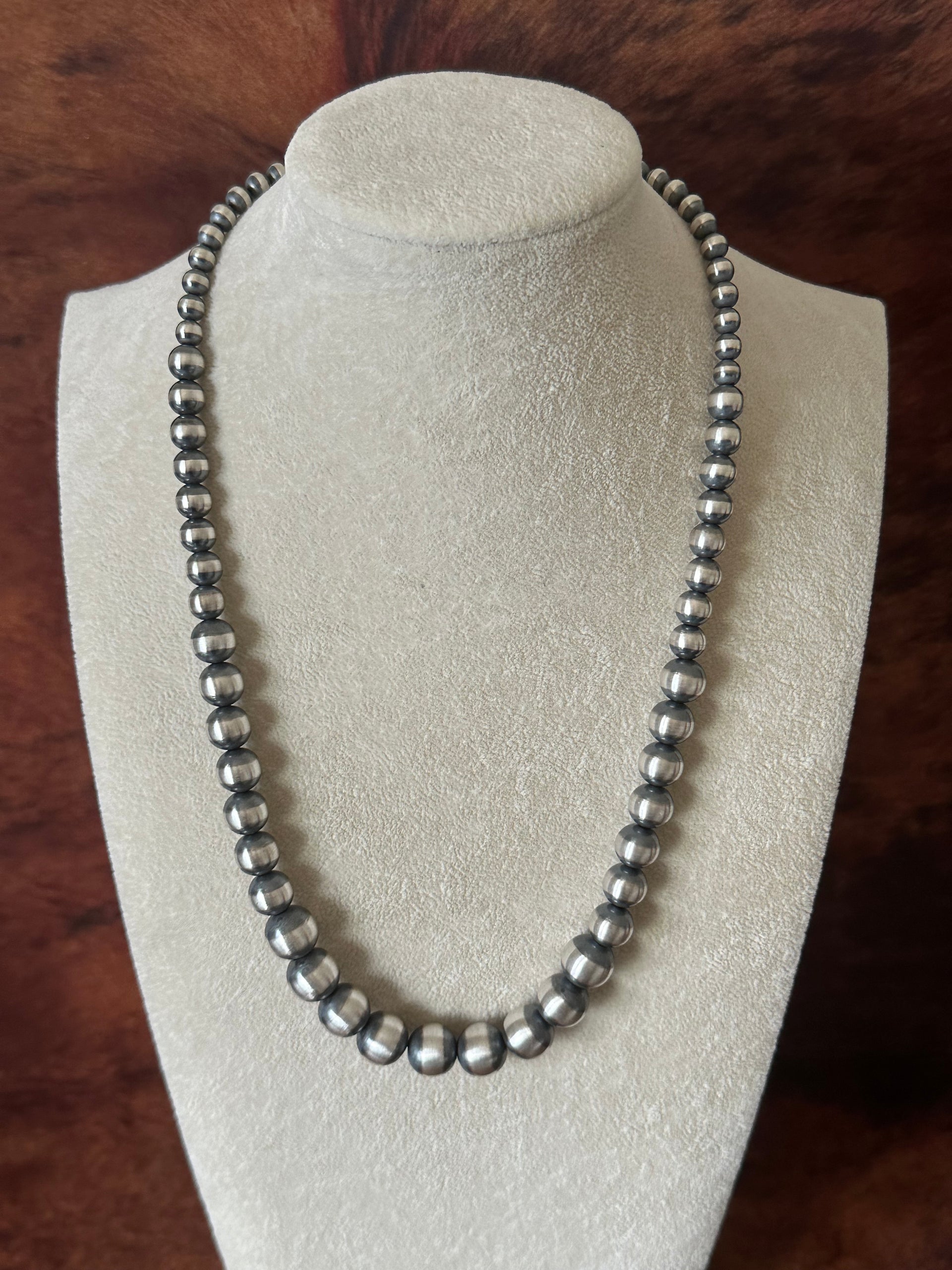 Navajo Strung 6 MM-12 MM Graduated Sterling Silver Pearls Beaded Necklace