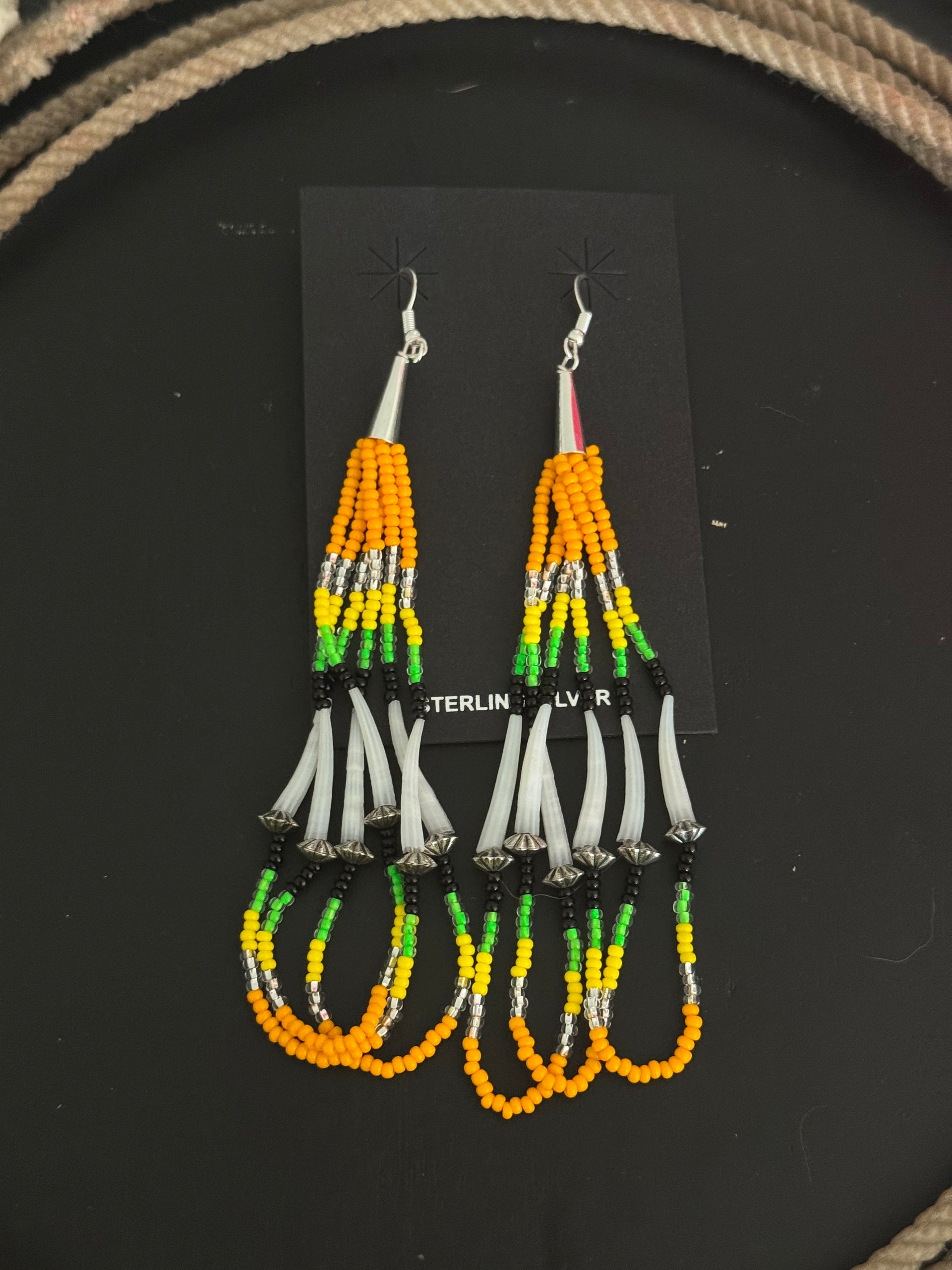 Navajo Strung Multi Stone & Sterling Silver Beaded Dangle Earrings