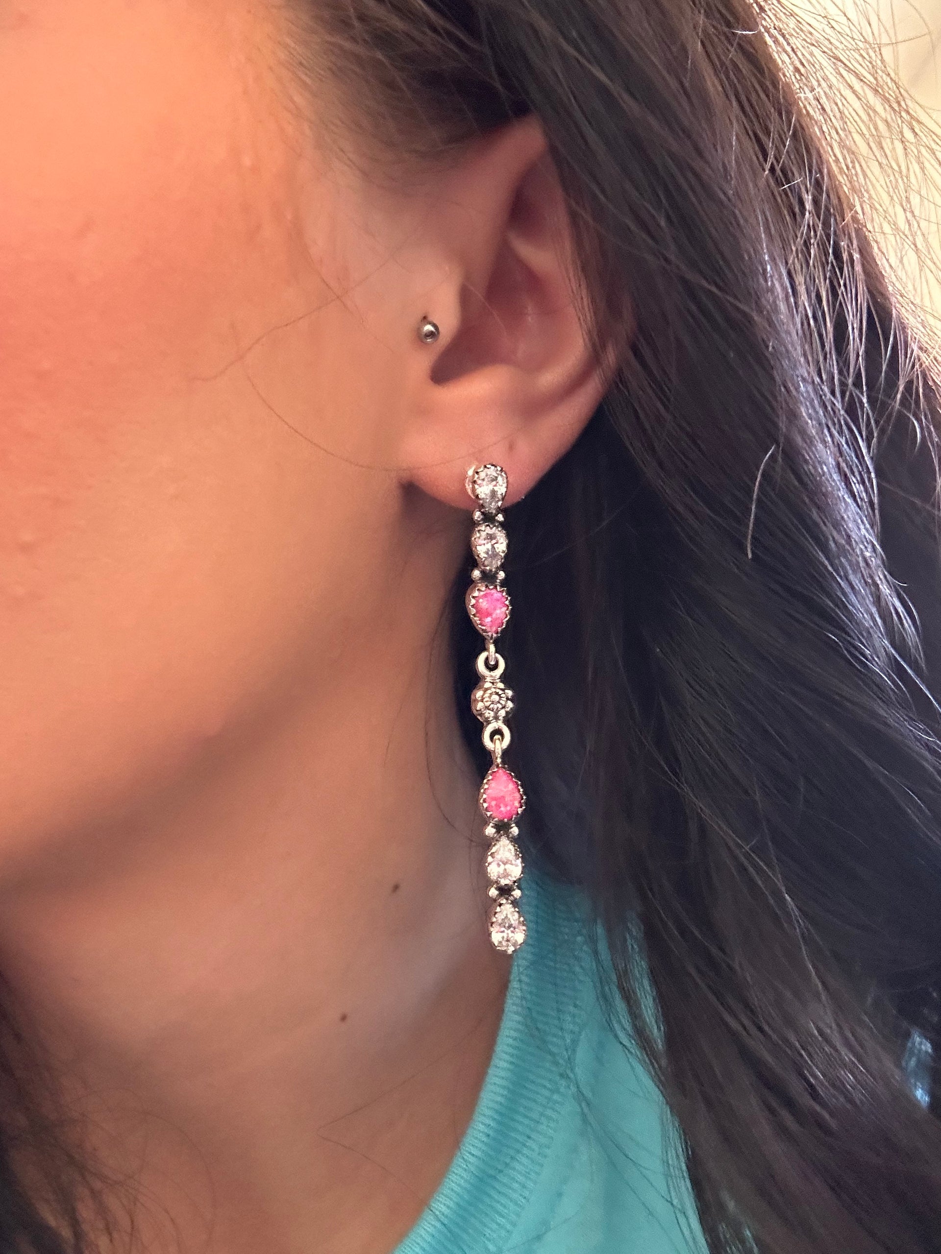 Southwest Handmade Multi Stone & Sterling Silver Post Dangle Earrings