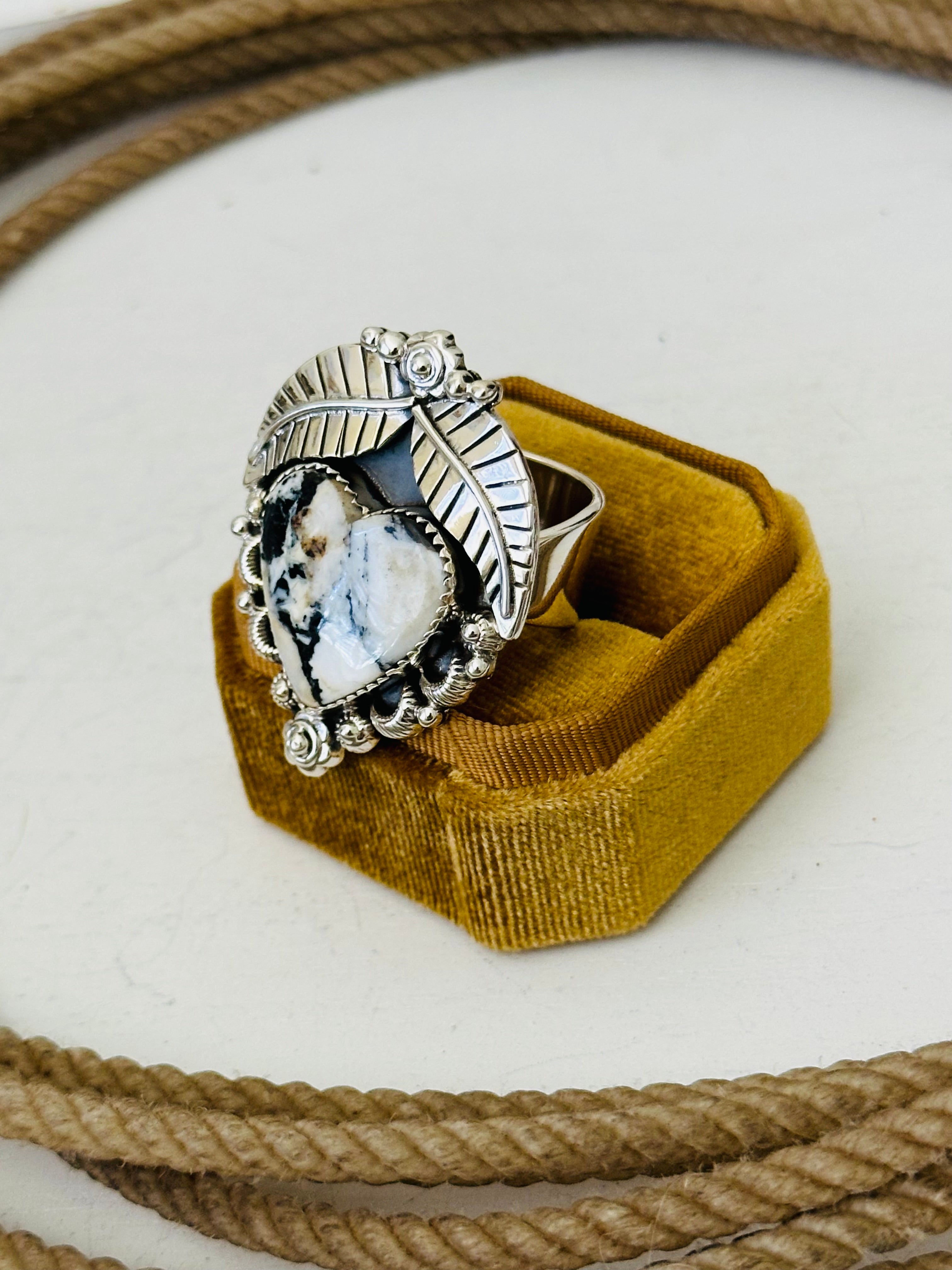 Southwest Handmade White Buffalo & Sterling Silver Adjustable Ring