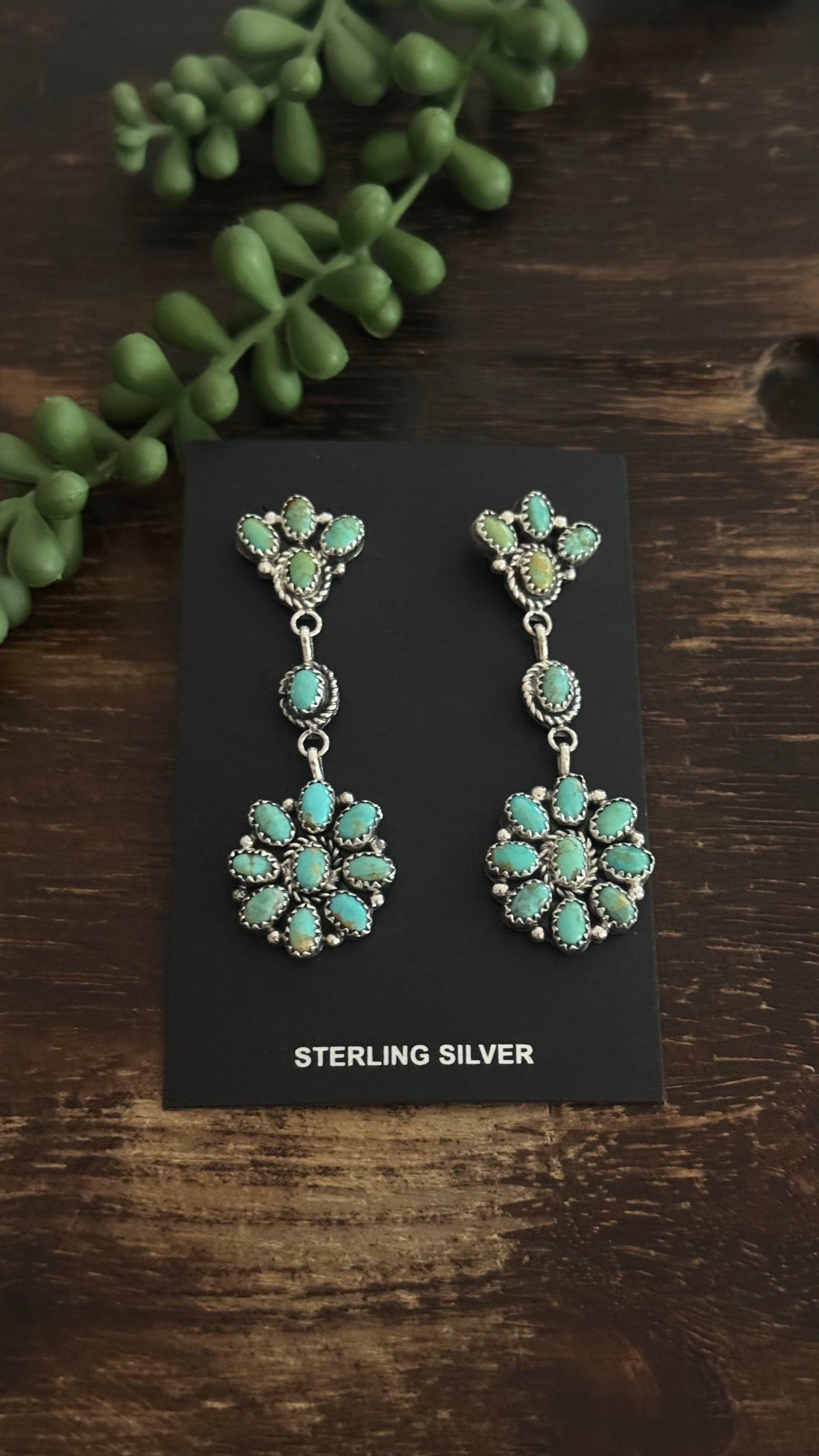 Annie Spencer Kingman Turquoise & Sterling Silver Cluster Post Dangle Earrings