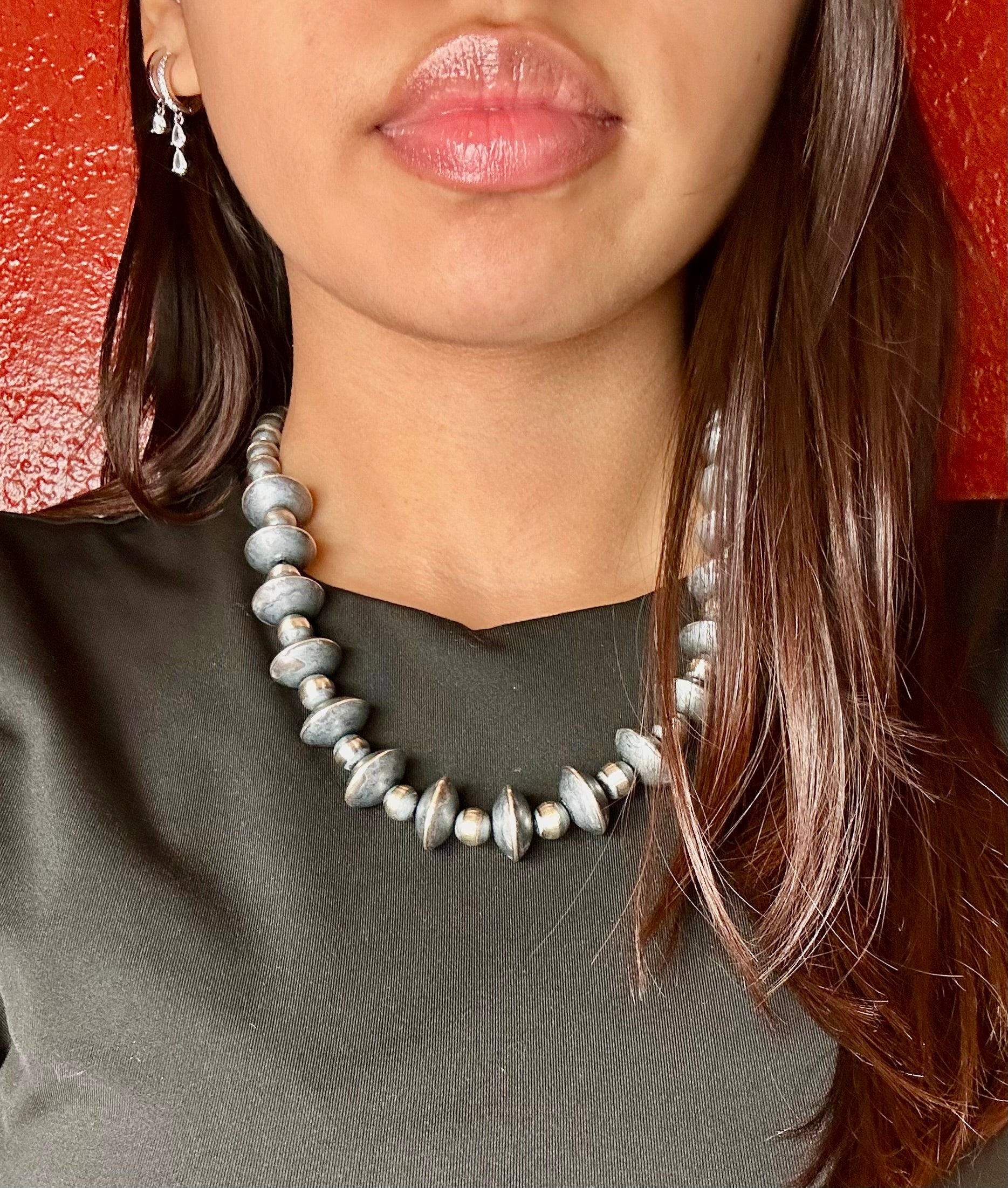 Navajo Handmade Strung Sterling Silver Necklace