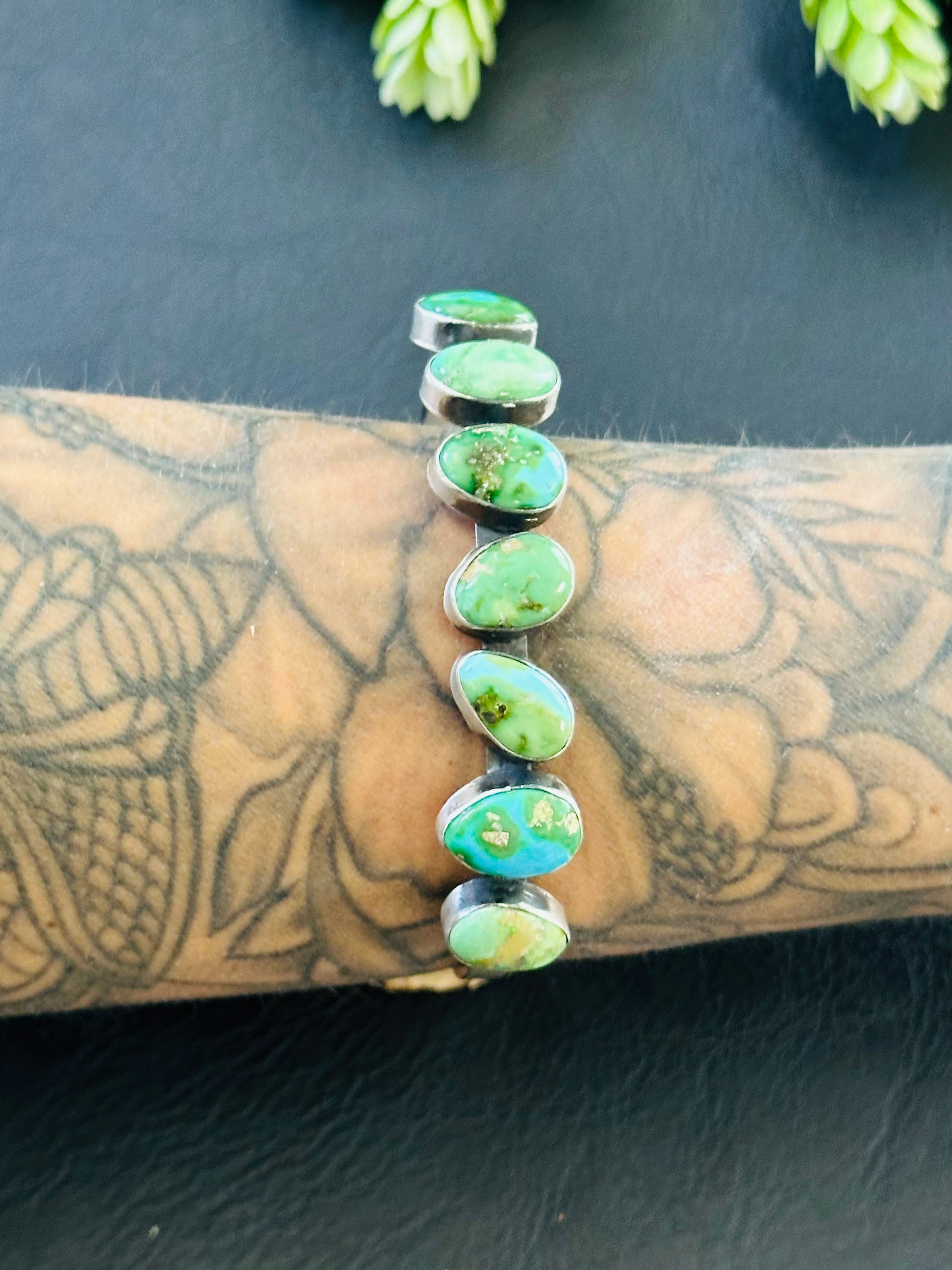 Navajo Made Sonoran Mountain & Sterling Silver Cuff Bracelet