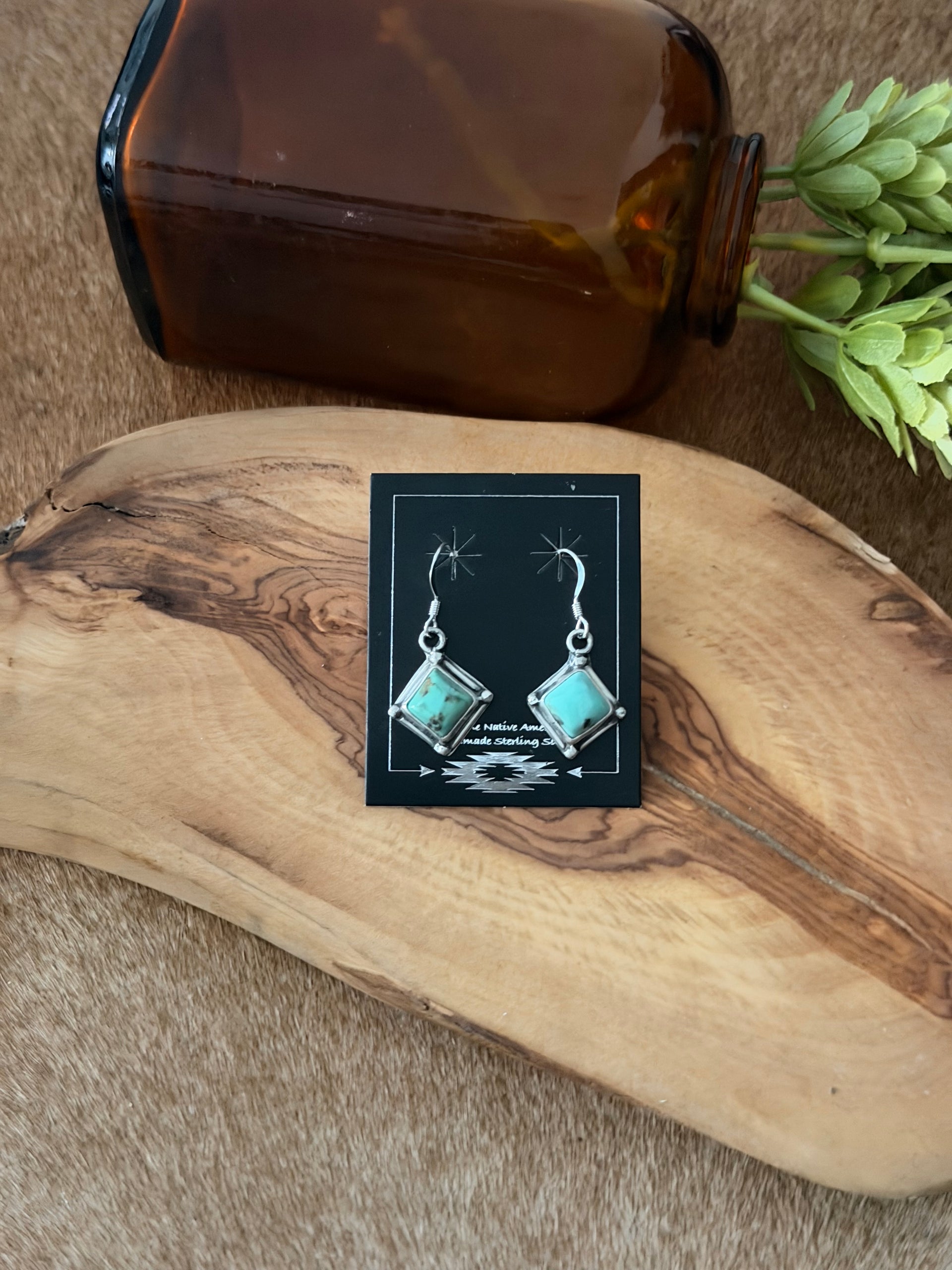 Navajo Made Kingman Turquoise & Sterling Silver Dangle Earrings