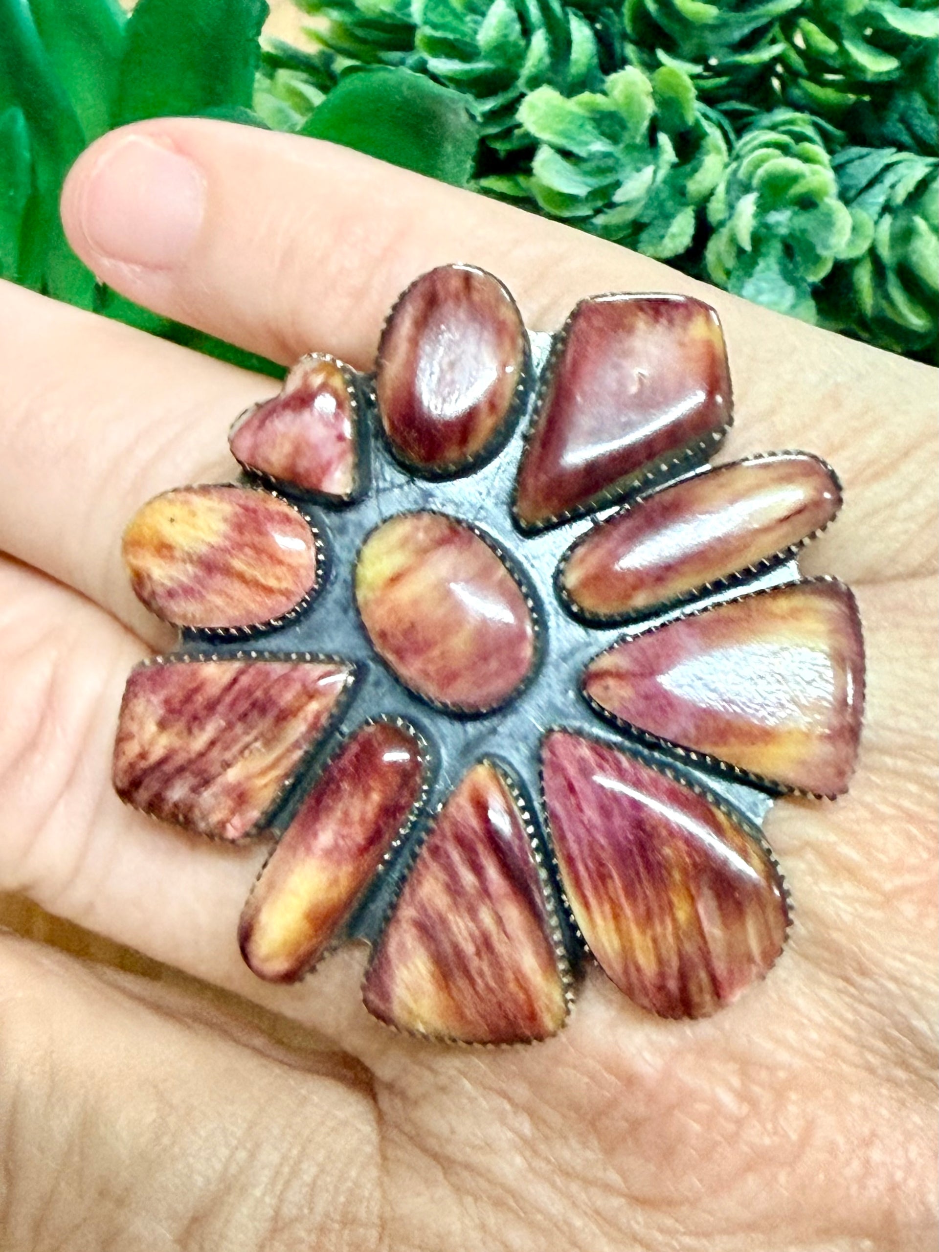 Southwest Handmade Purple Spiny Oyster & Sterling Silver Adjustable Ring
