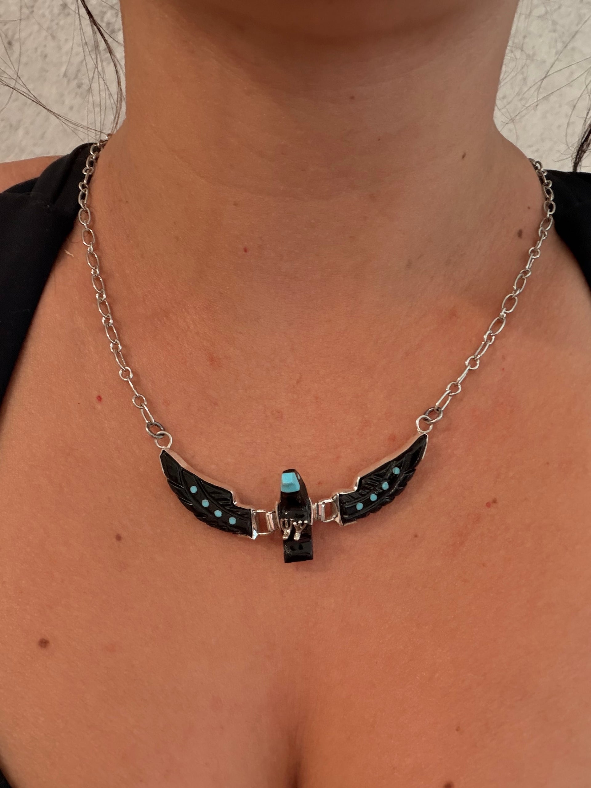 Zuni Made Multi Stone & Sterling Silver Eagle Necklace