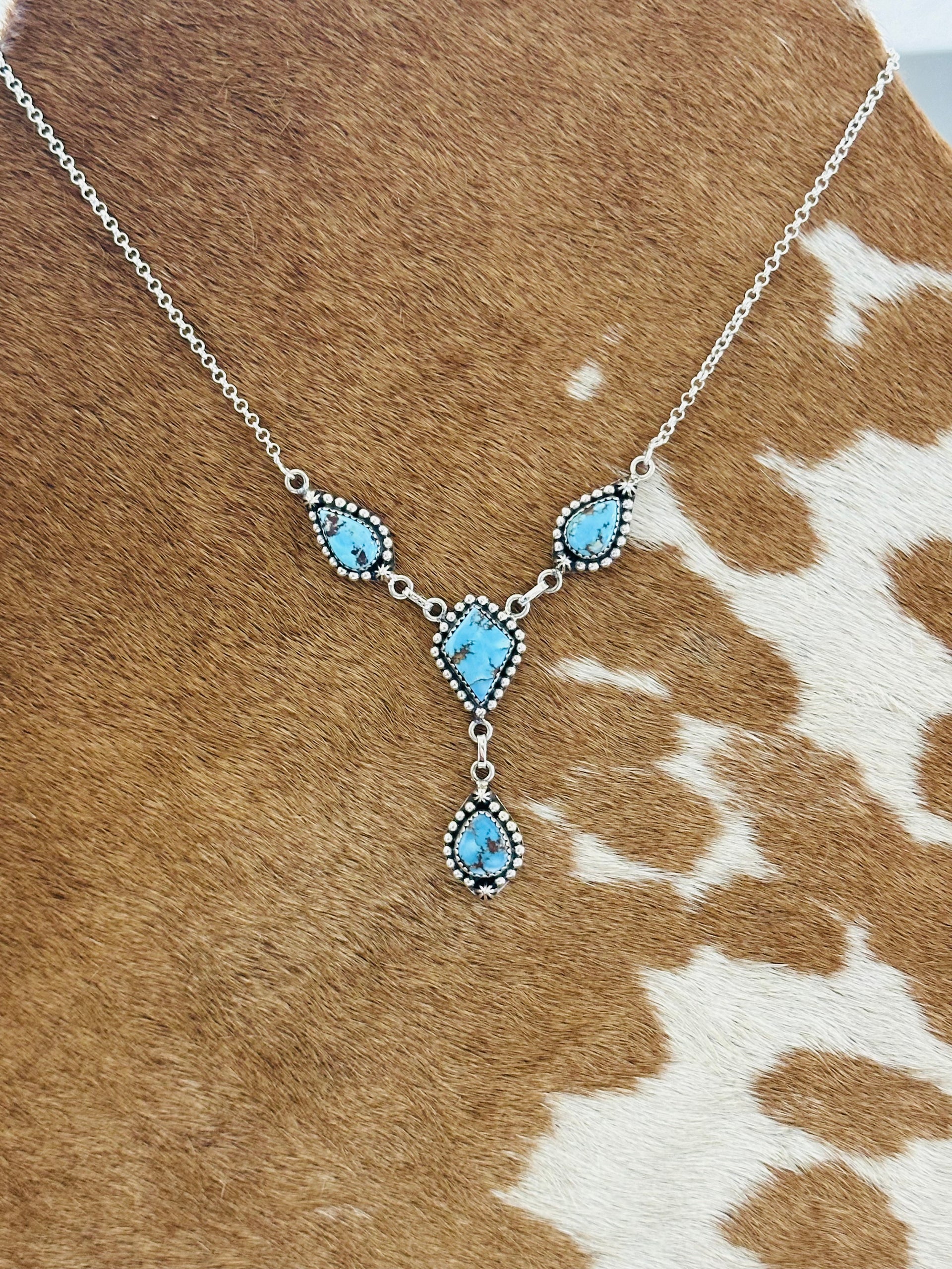 Southwest Handmade Golden Hills Turquoise & Sterling Silver Lariat Necklace