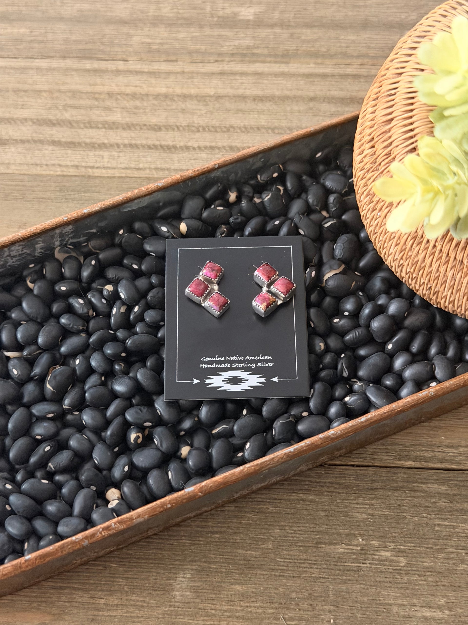 Navajo Made Purple Mohave Turquoise & Sterling Silver Post Cluster Earrings