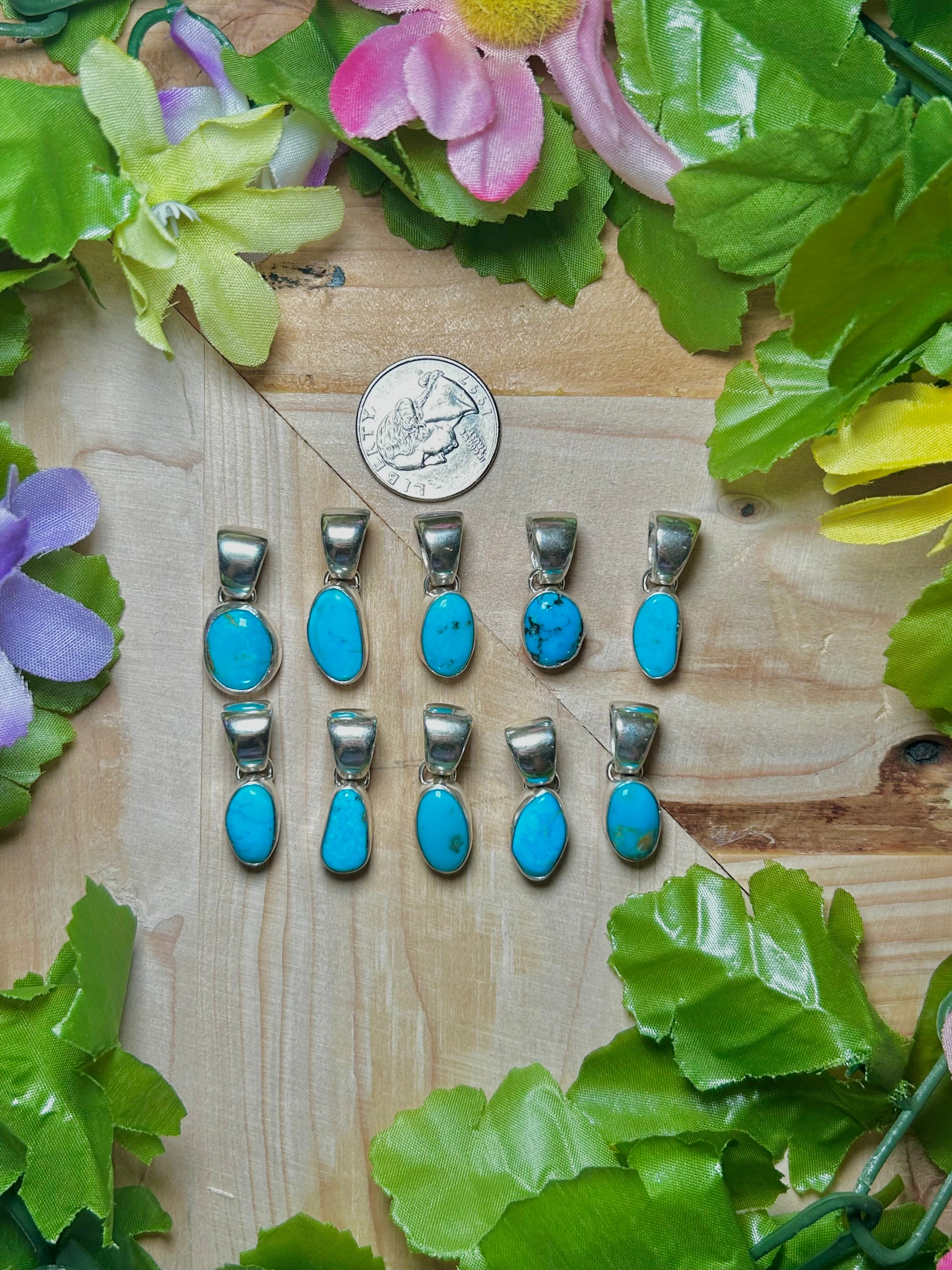 Navajo Made Kingman Turquoise & Sterling Silver Pendant