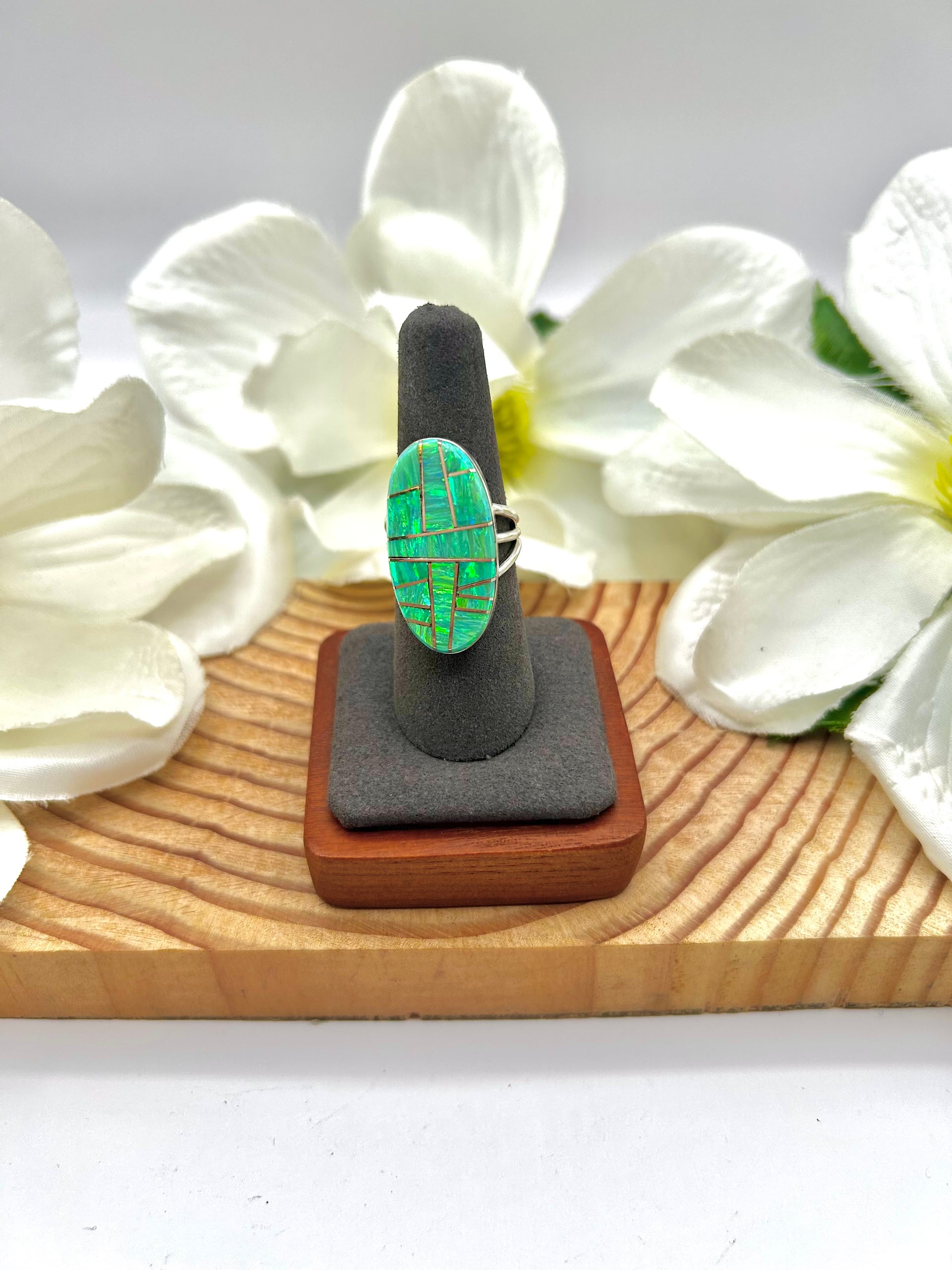 Navajo Made Opal & Sterling Silver Ring Size 7.5