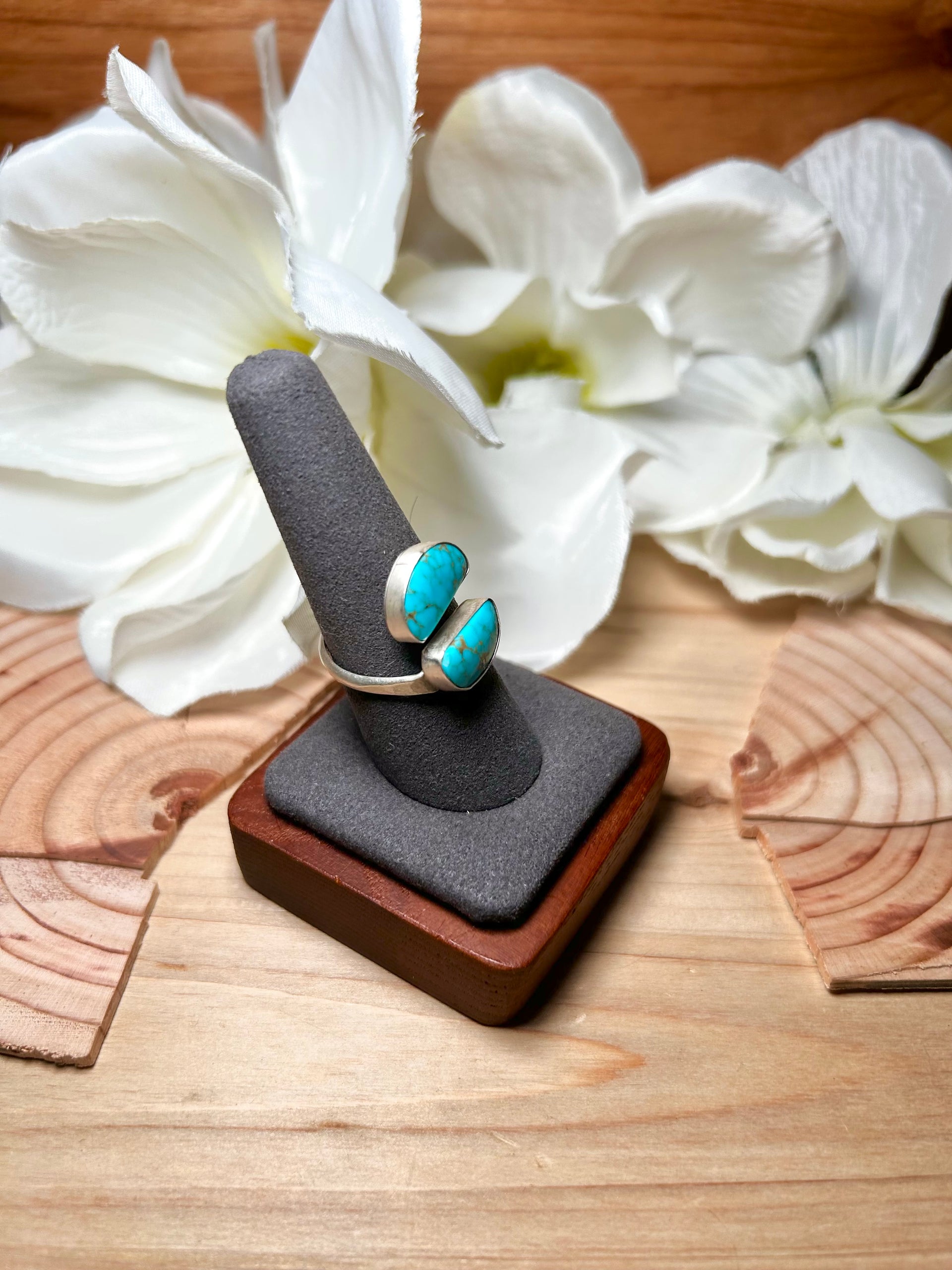 Navajo Made Kingman Turquoise & Sterling Silver Adjustable Ring