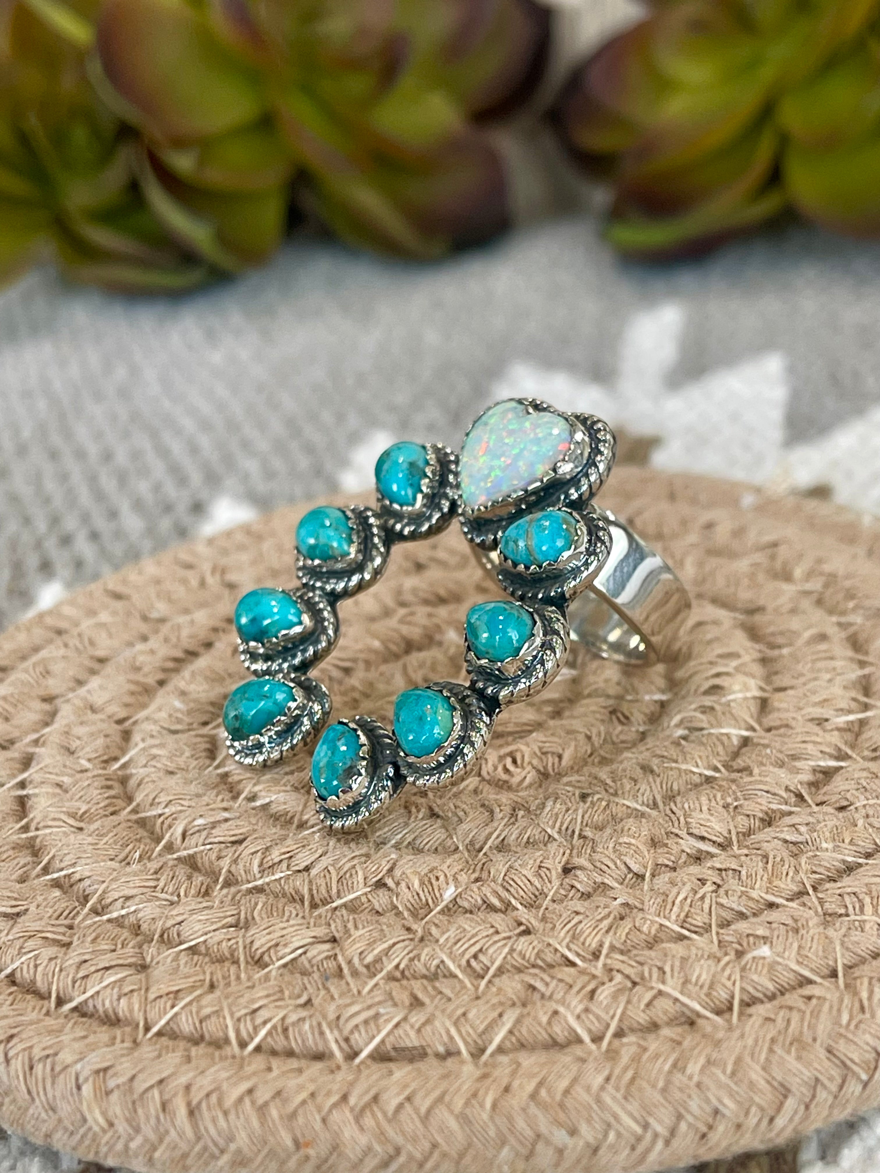 Southwest Handmade Multi Stone & Sterling Silver Adjustable Naja Ring