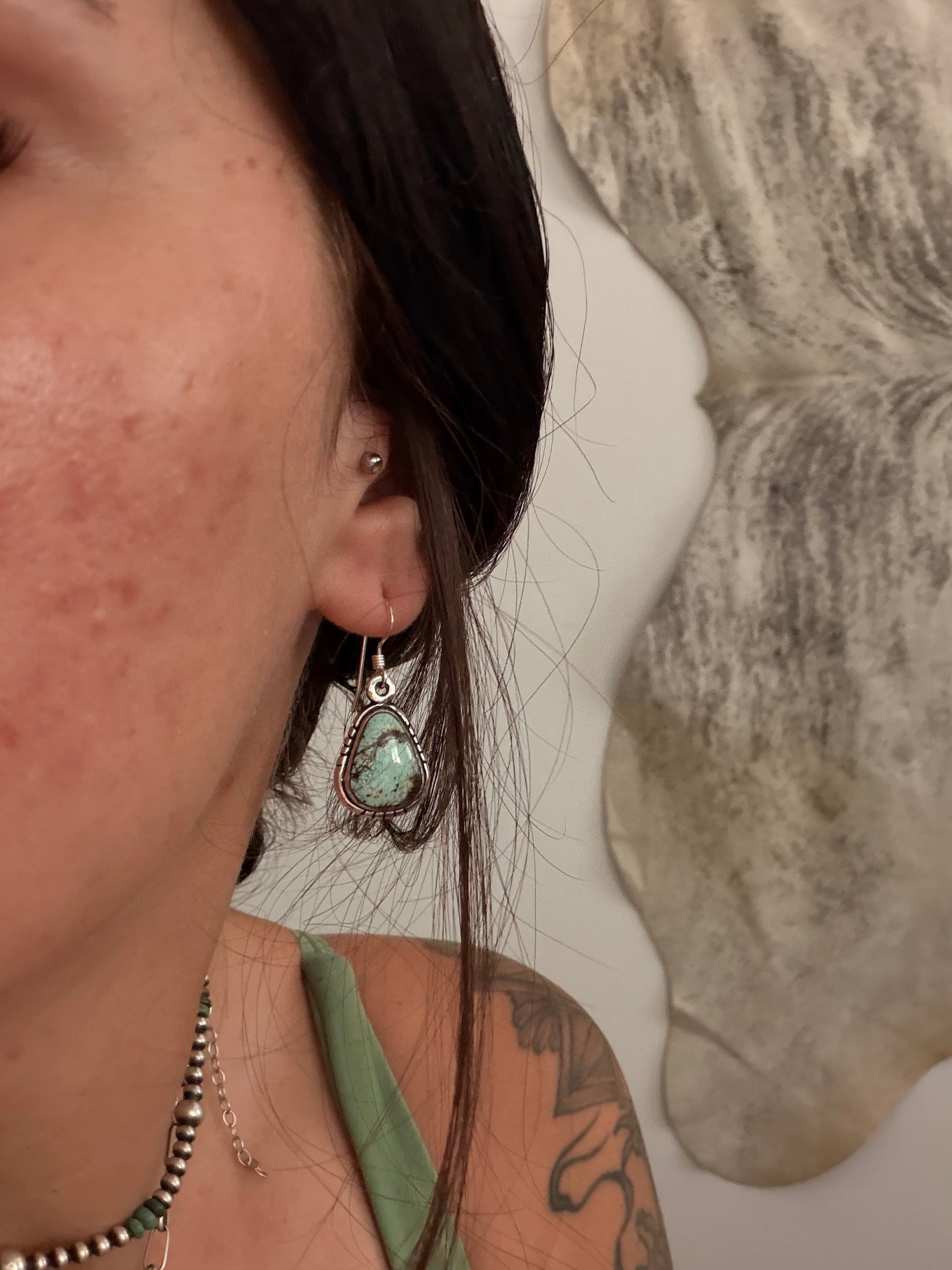 Navajo Made Black Jack Turquoise & Sterling Silver Dangle Earrings