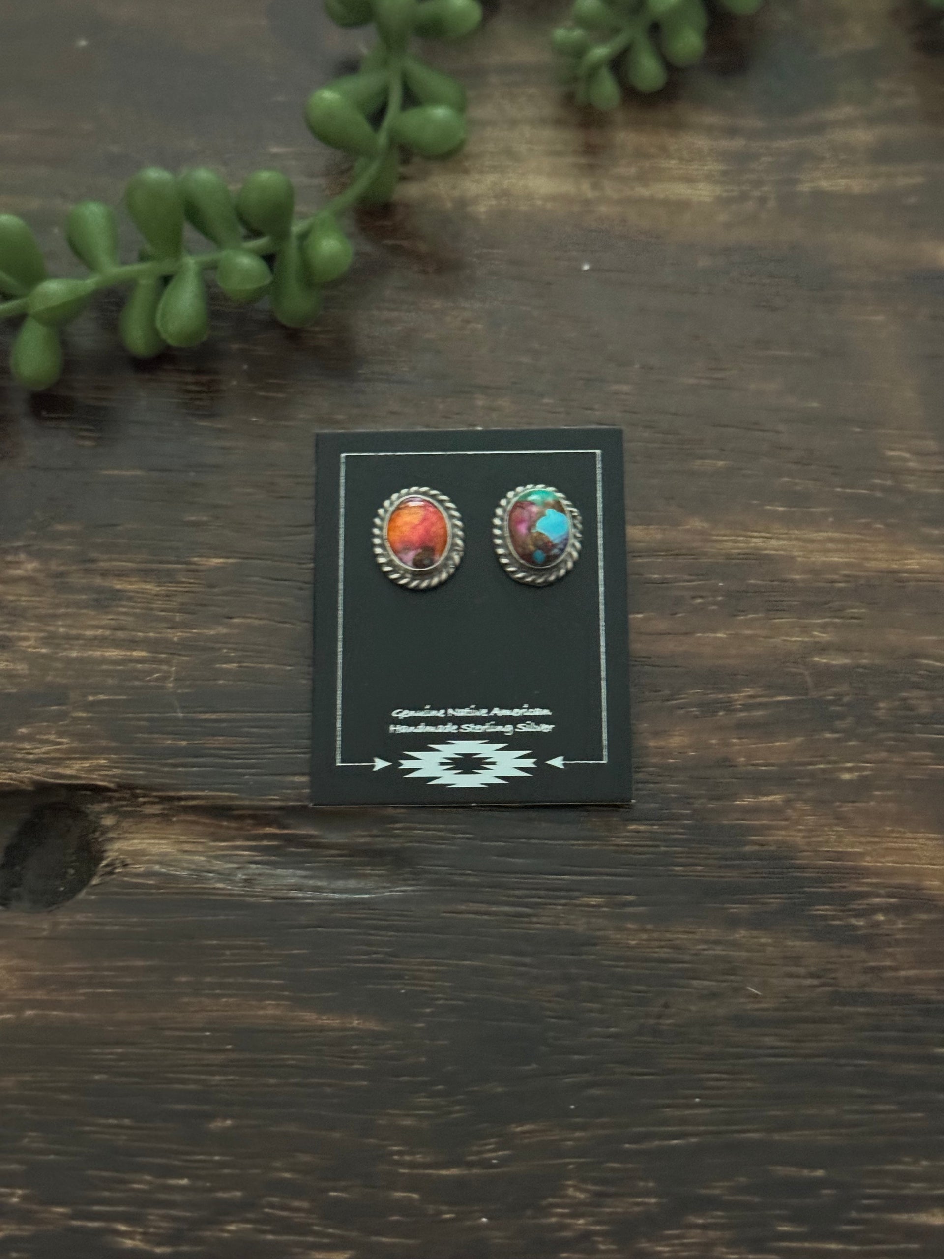 Navajo Made Pink Mohave Turquoise & Sterling Silver Post Earrings