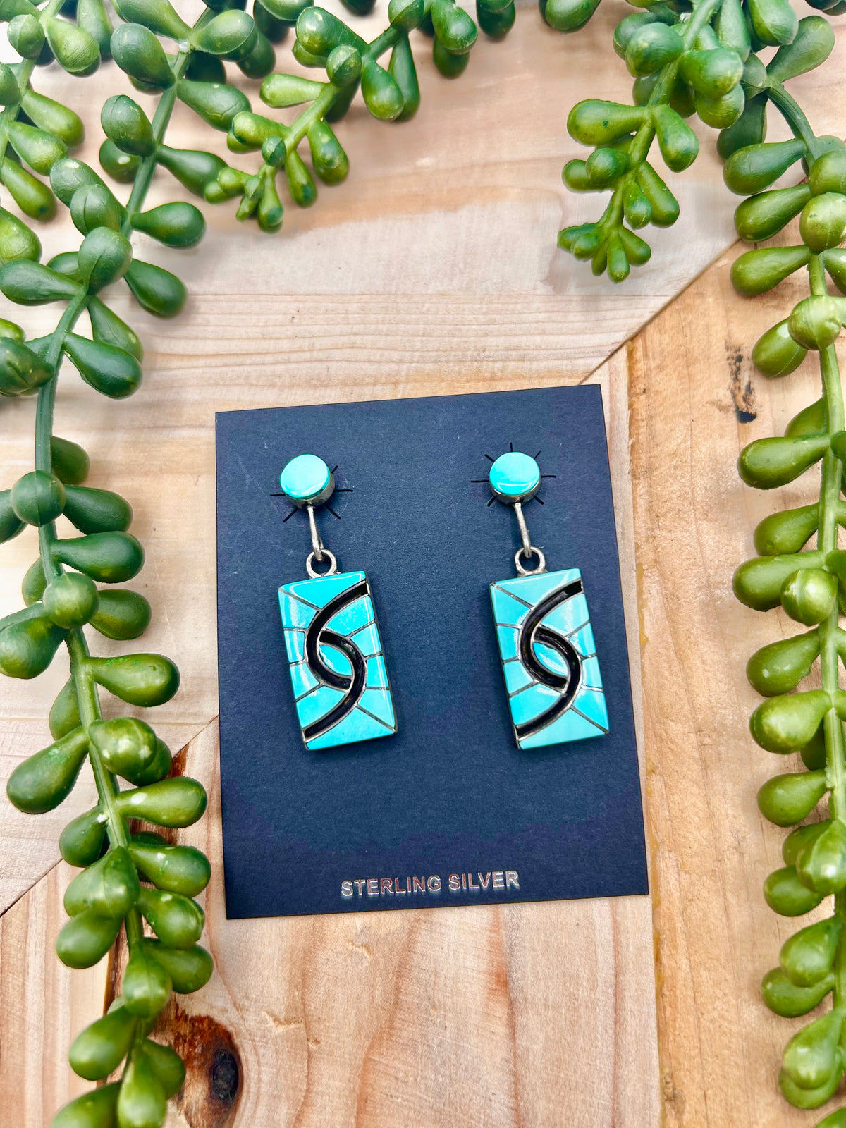 Zuni Made Kingman Turquoise & Sterling Silver Post Earrings