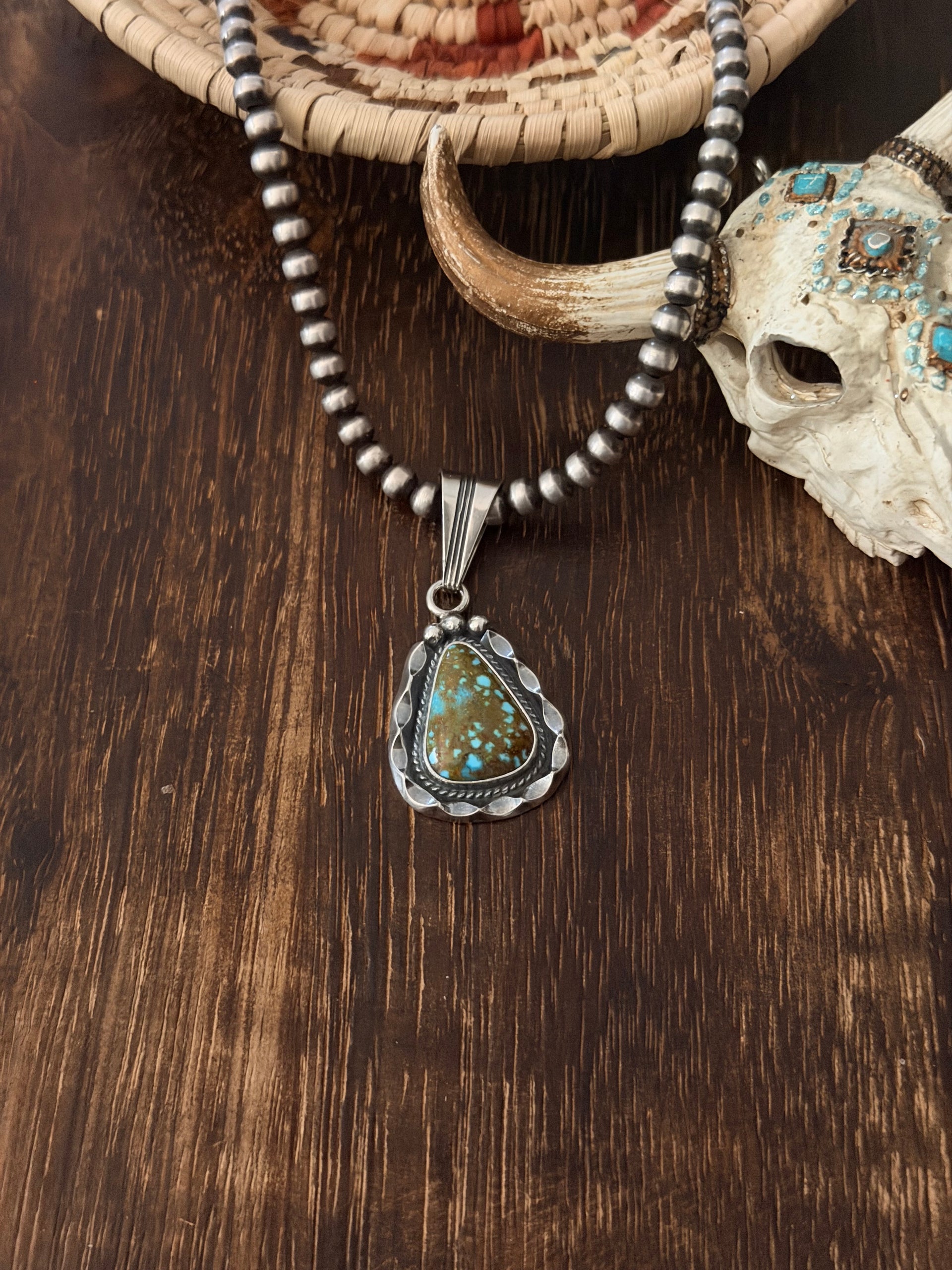 Navajo Made High Grade Kingman Turquoise & Sterling Silver Pendant