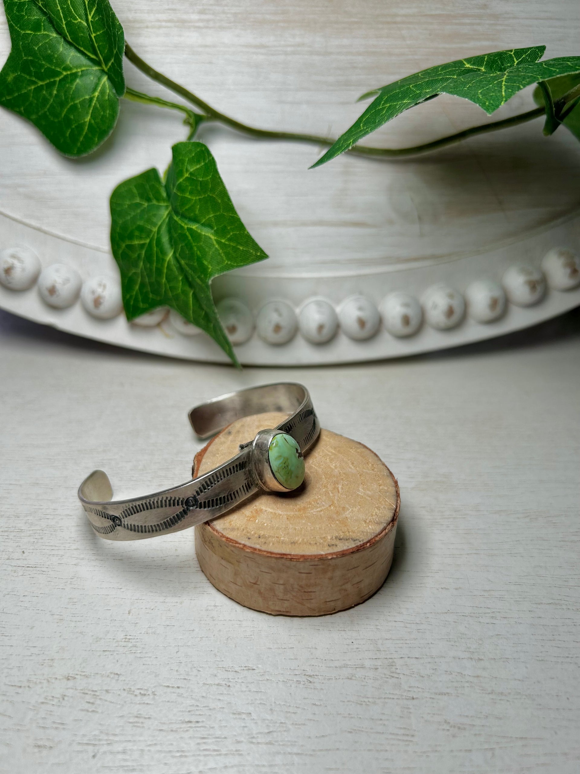 Navajo Made Sonoran Gold Turquoise & Sterling Silver Cuff Bracelet