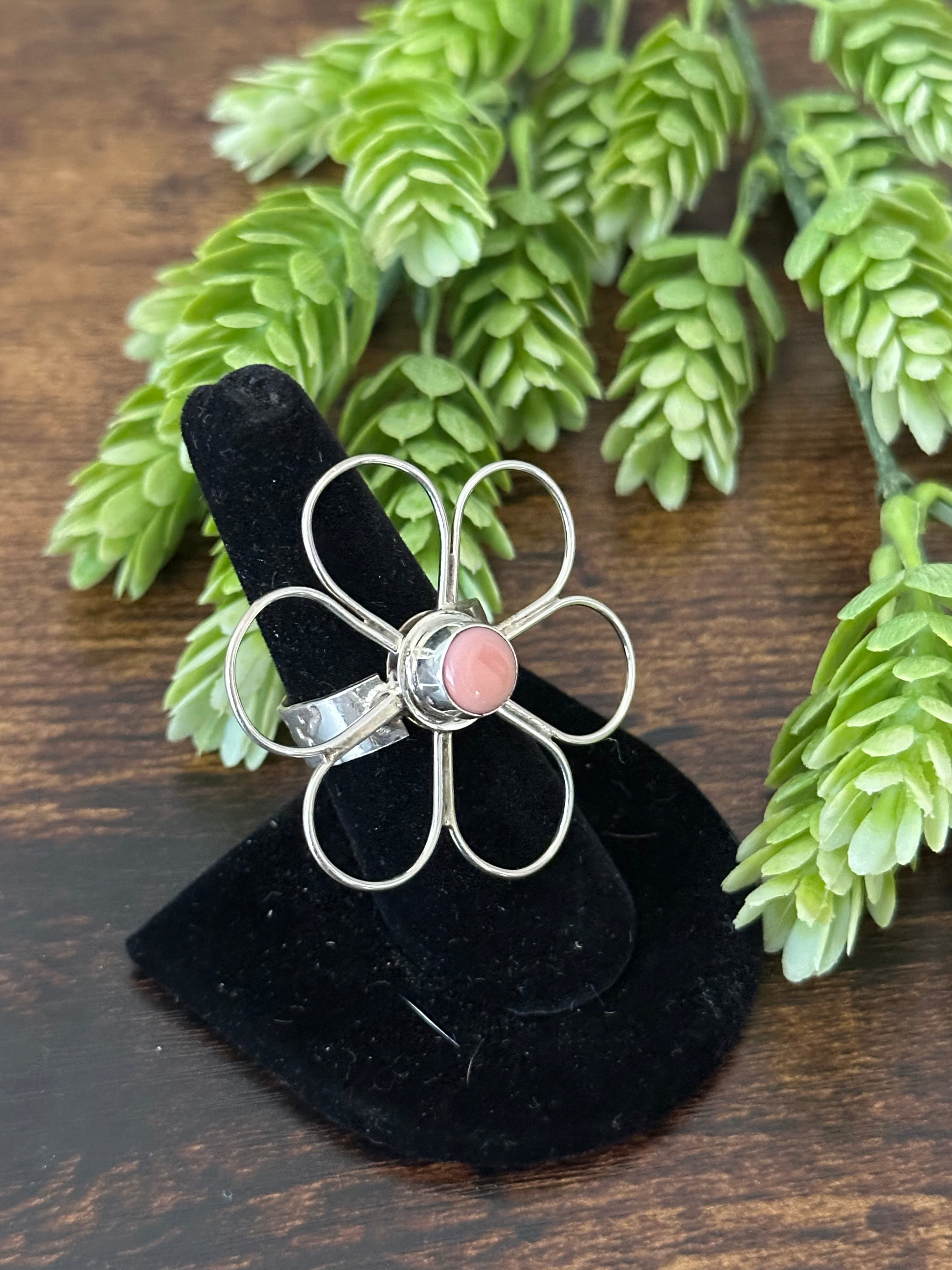 Navajo Made Pink Conch & Sterling Silver Ring