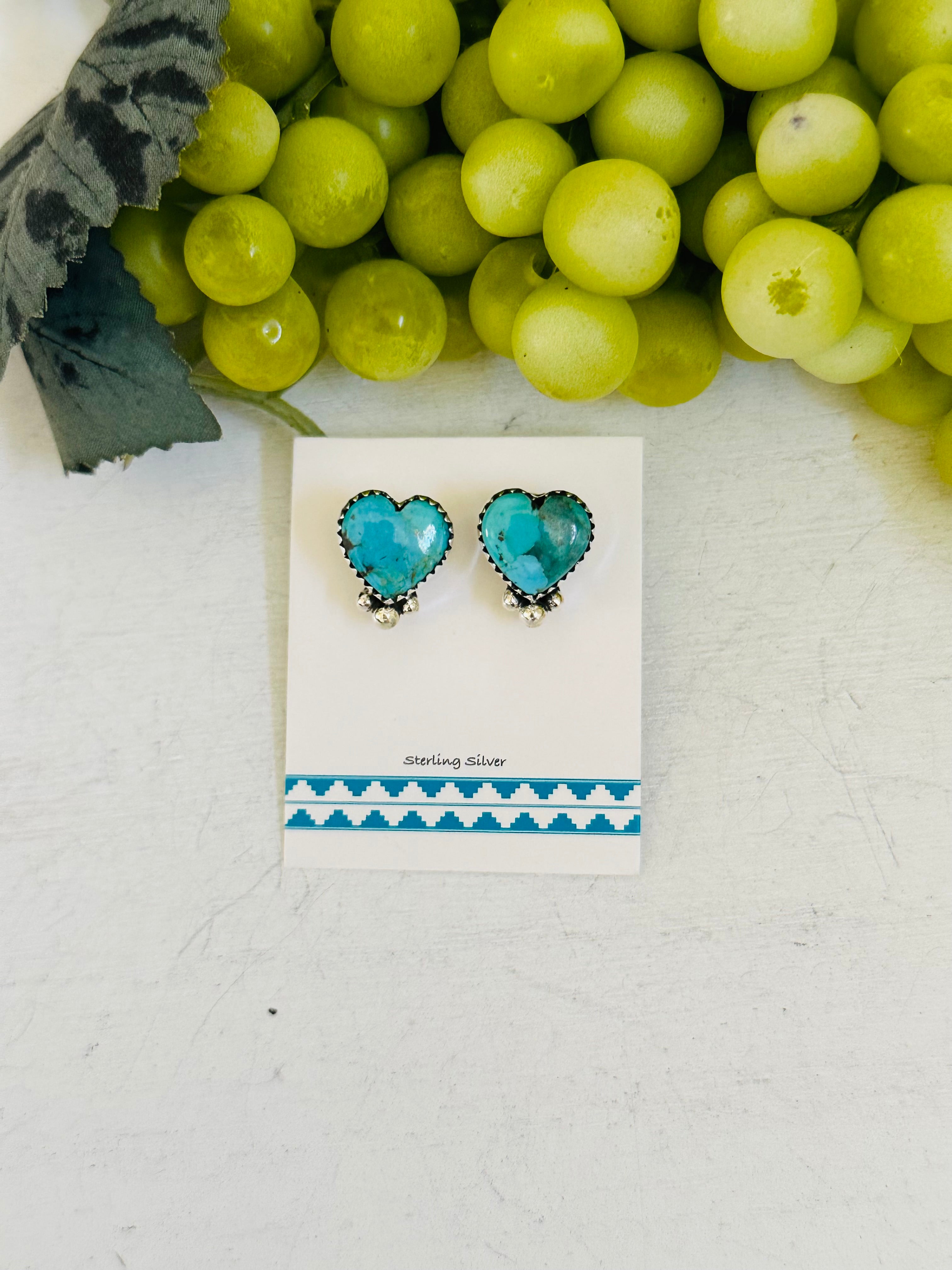 TTD “ dainty” Kingman Turquoise & Sterling Silver Post Heart Earrings