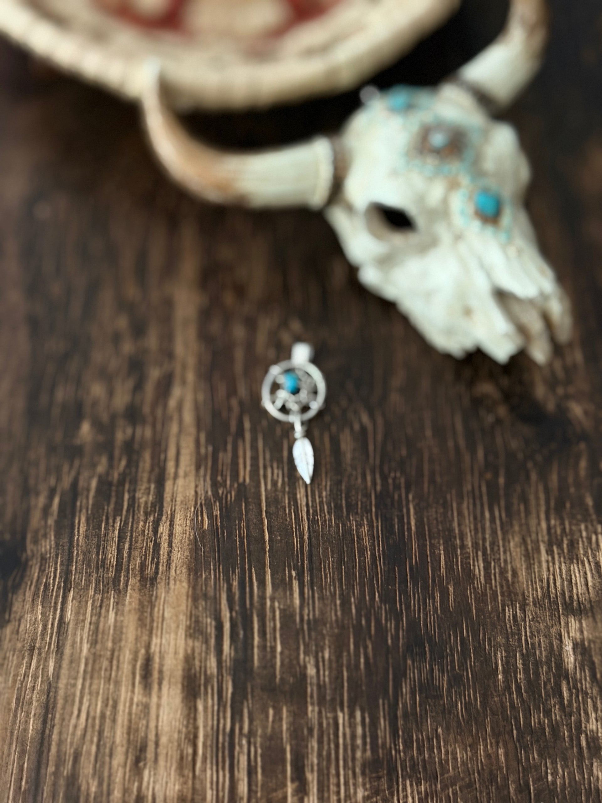 Navajo Made Sterling Silver Dream Catcher Feather Pendant
