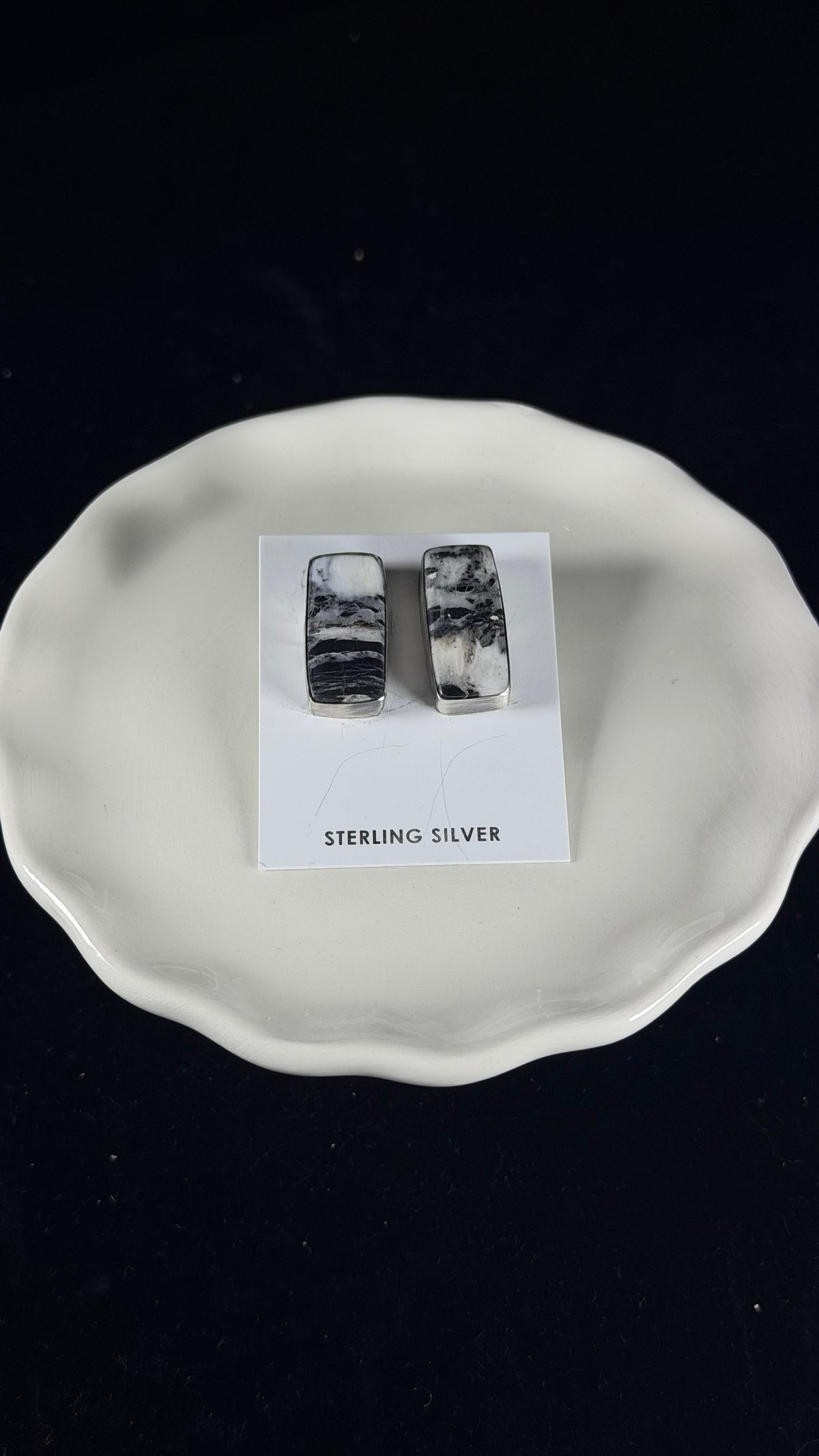 Navajo Made White Buffalo & Sterling Silver Post Earrings