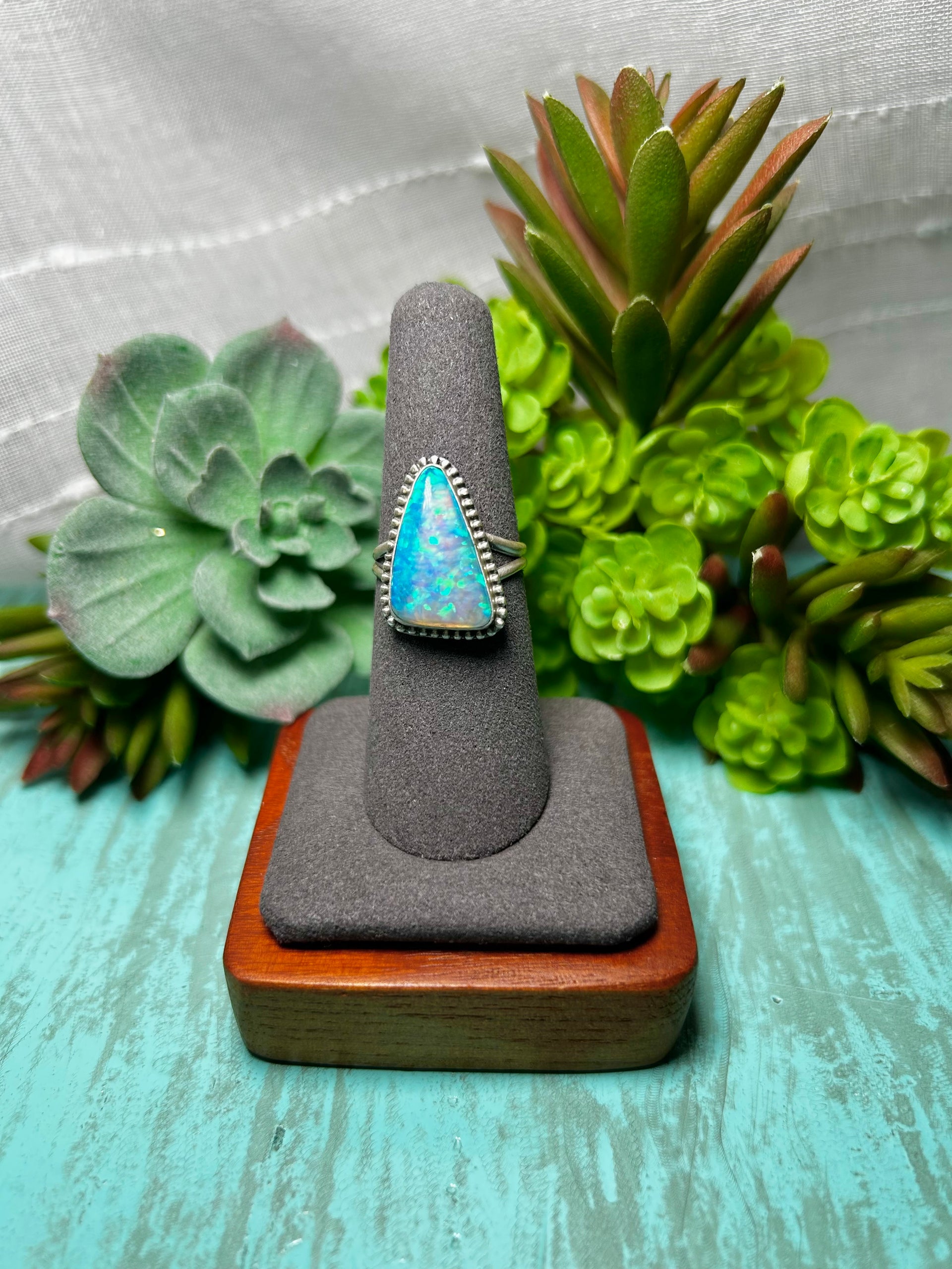 Navajo Made Opal & Sterling Sliver Ring Size 6.75