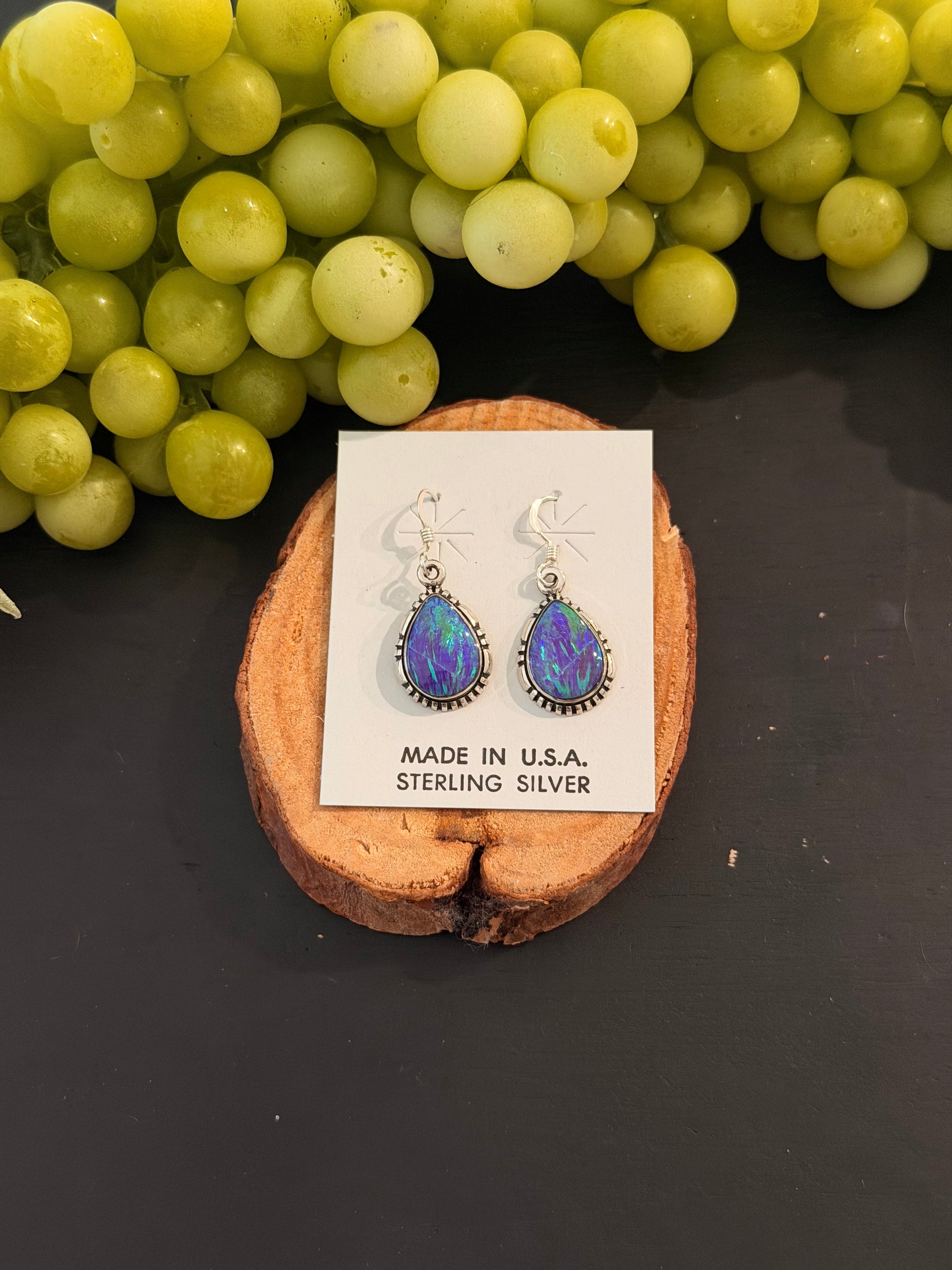 Navajo Made Opal (Man Made) & Sterling Silver Dangle Earrings