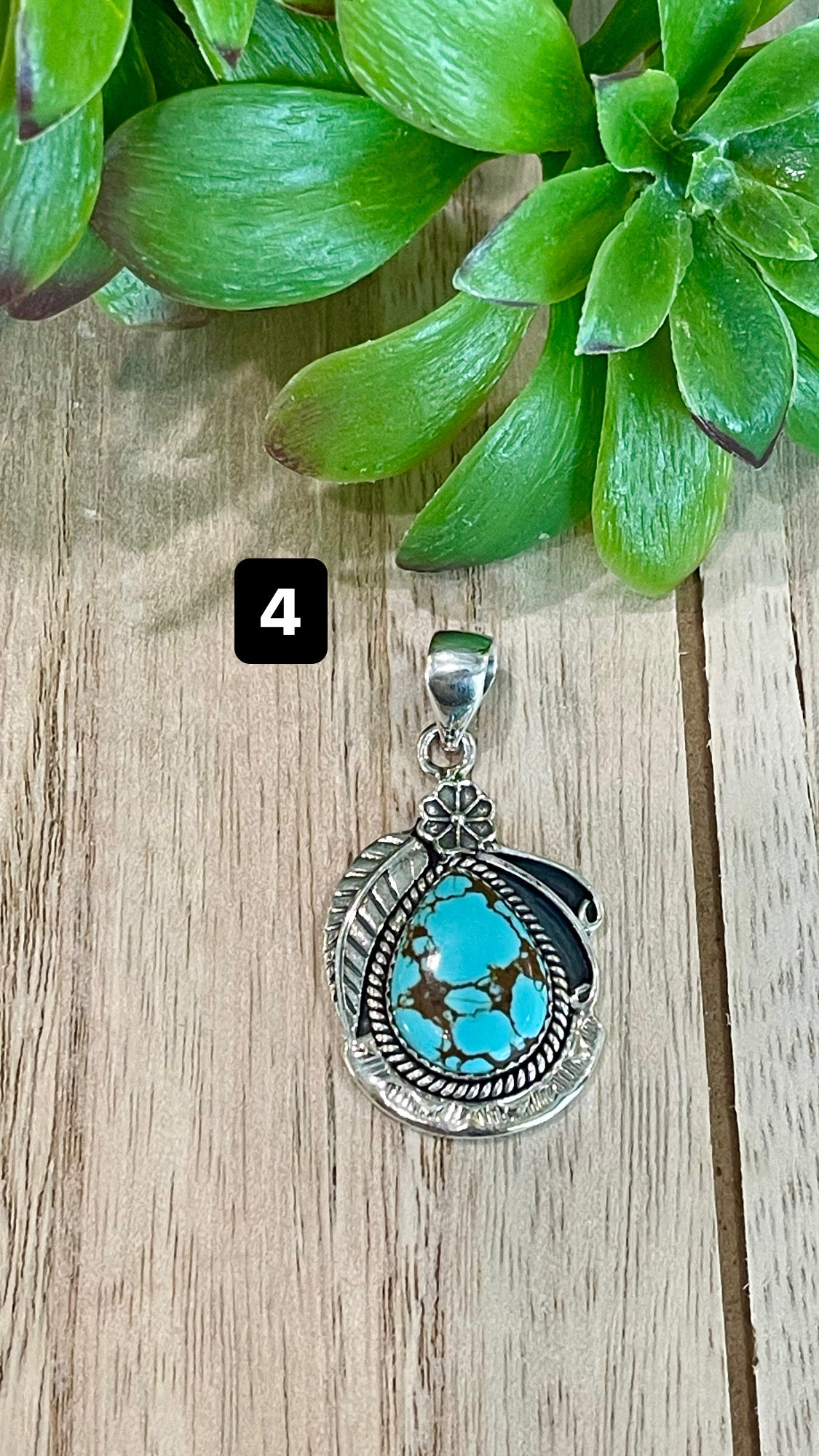 Southwest Number 8 Turquoise & Sterling Silver Pendant