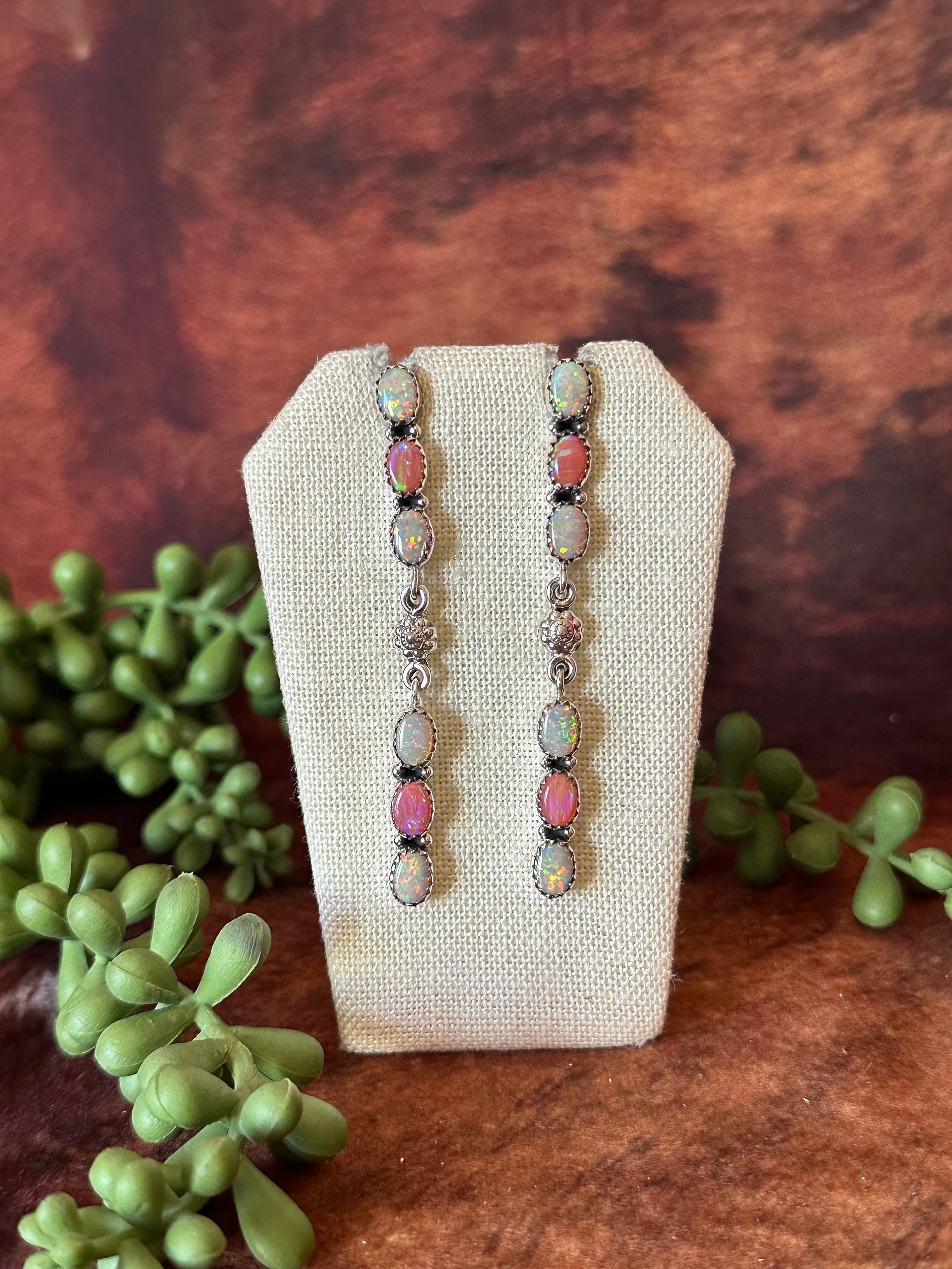 Southwest Handmade Multi Stone & Sterling Silver Post Dangle Earrings