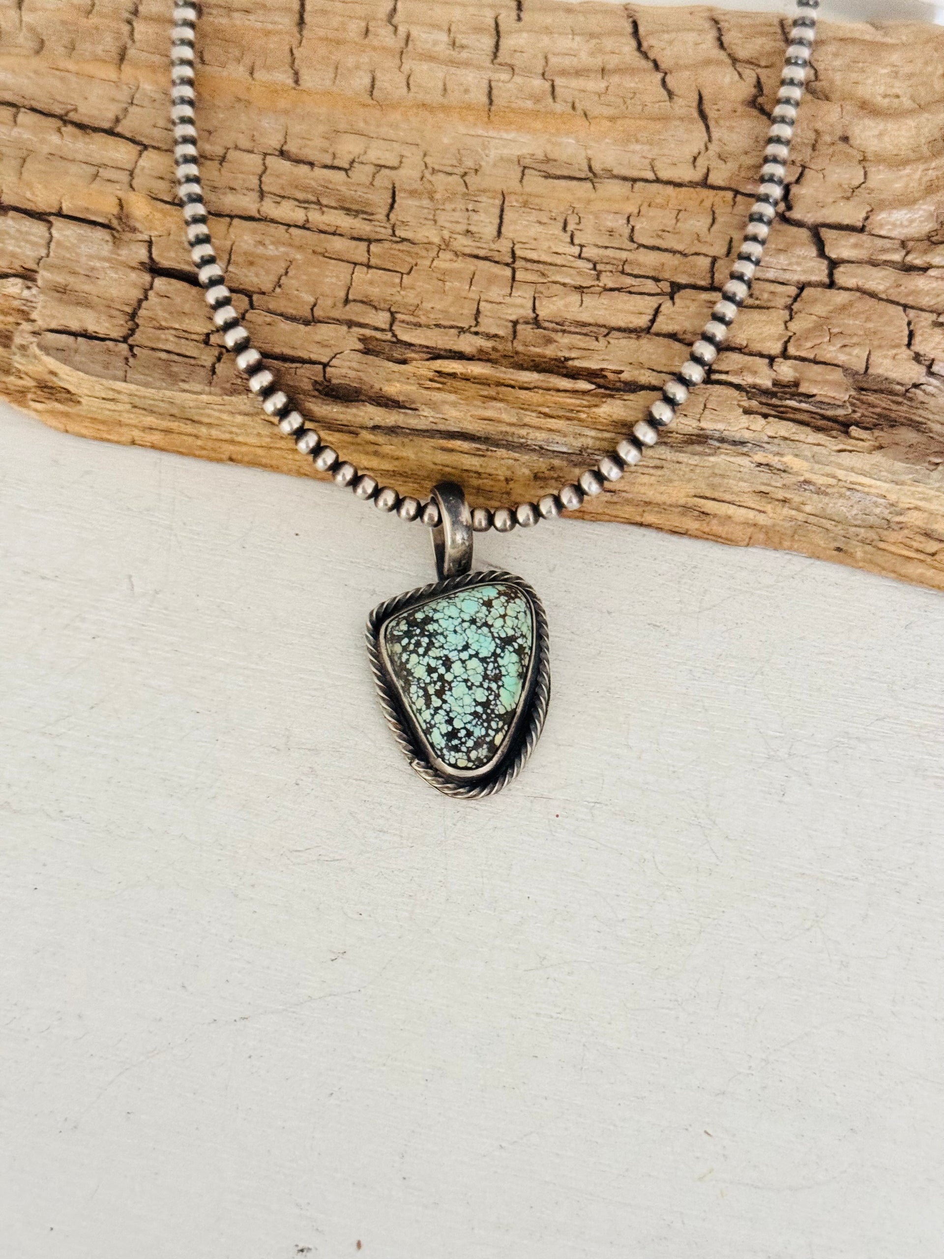Navajo Made New Lander Variscite & Sterling Silver Pendant