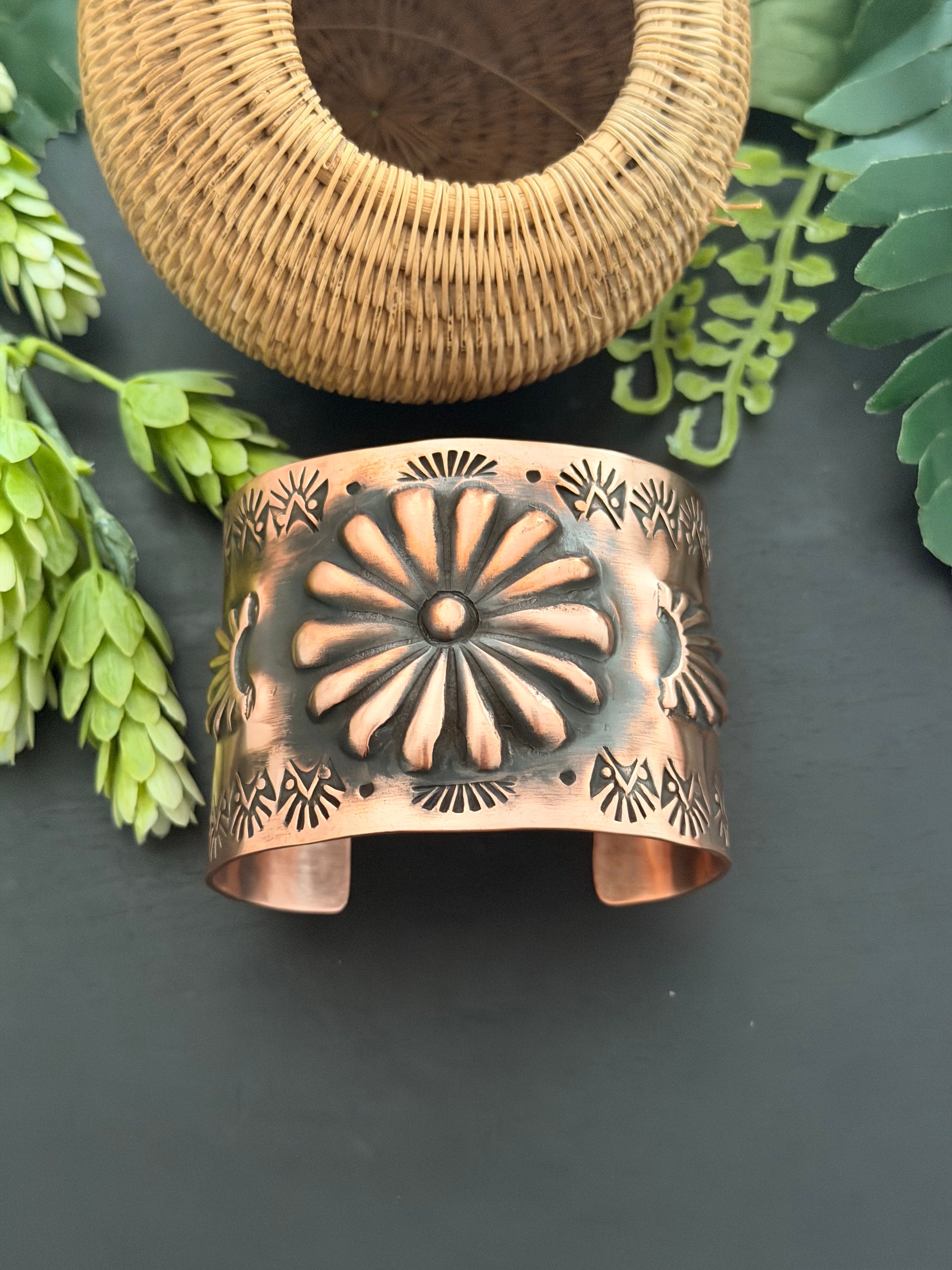 Elvira Bill Copper Stamped Concho Cuff Bracelet