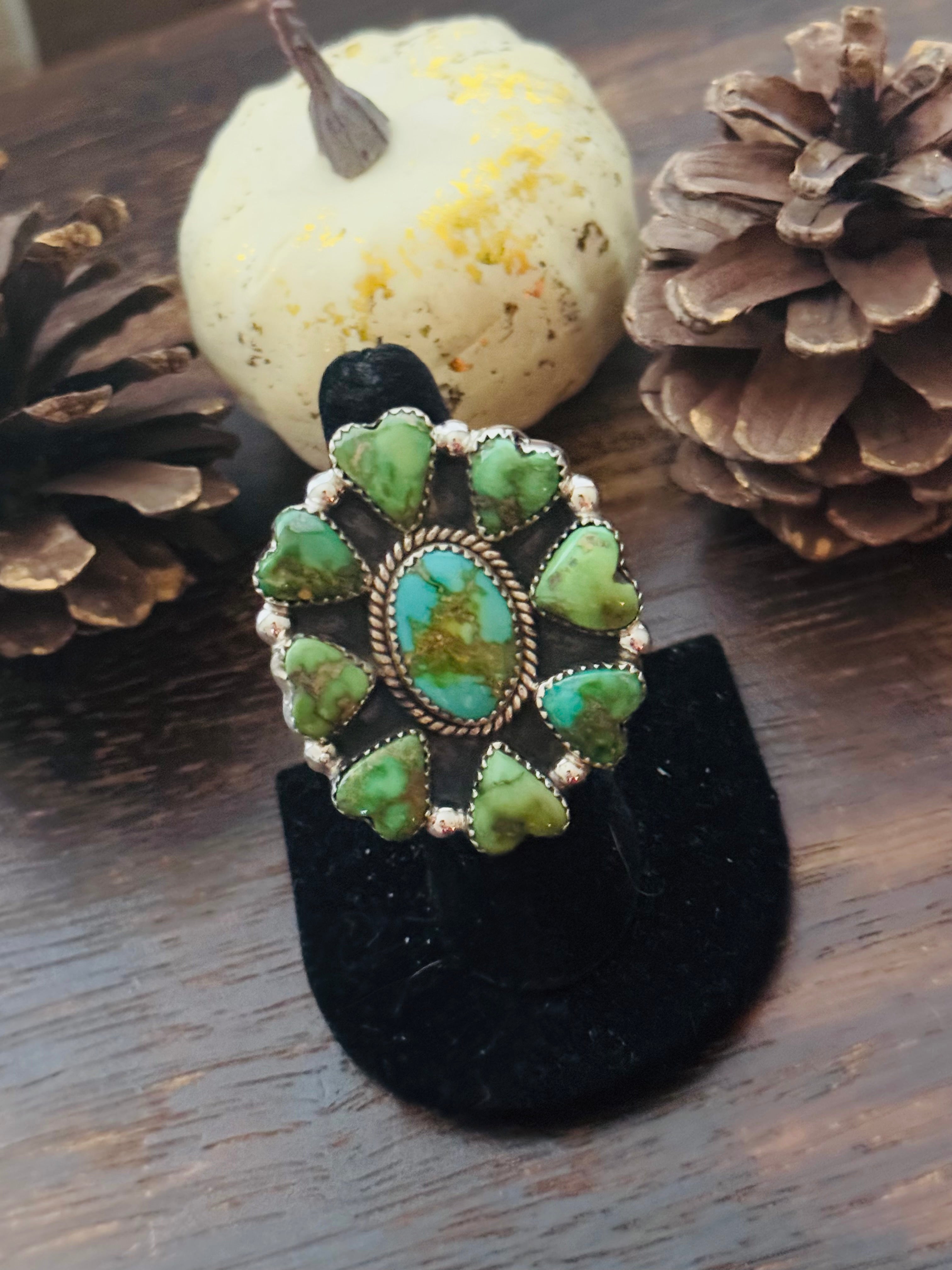 Southwest Handmade Sonoran Mountain Turquoise & Sterling Silver Adjustable Cluster Ring