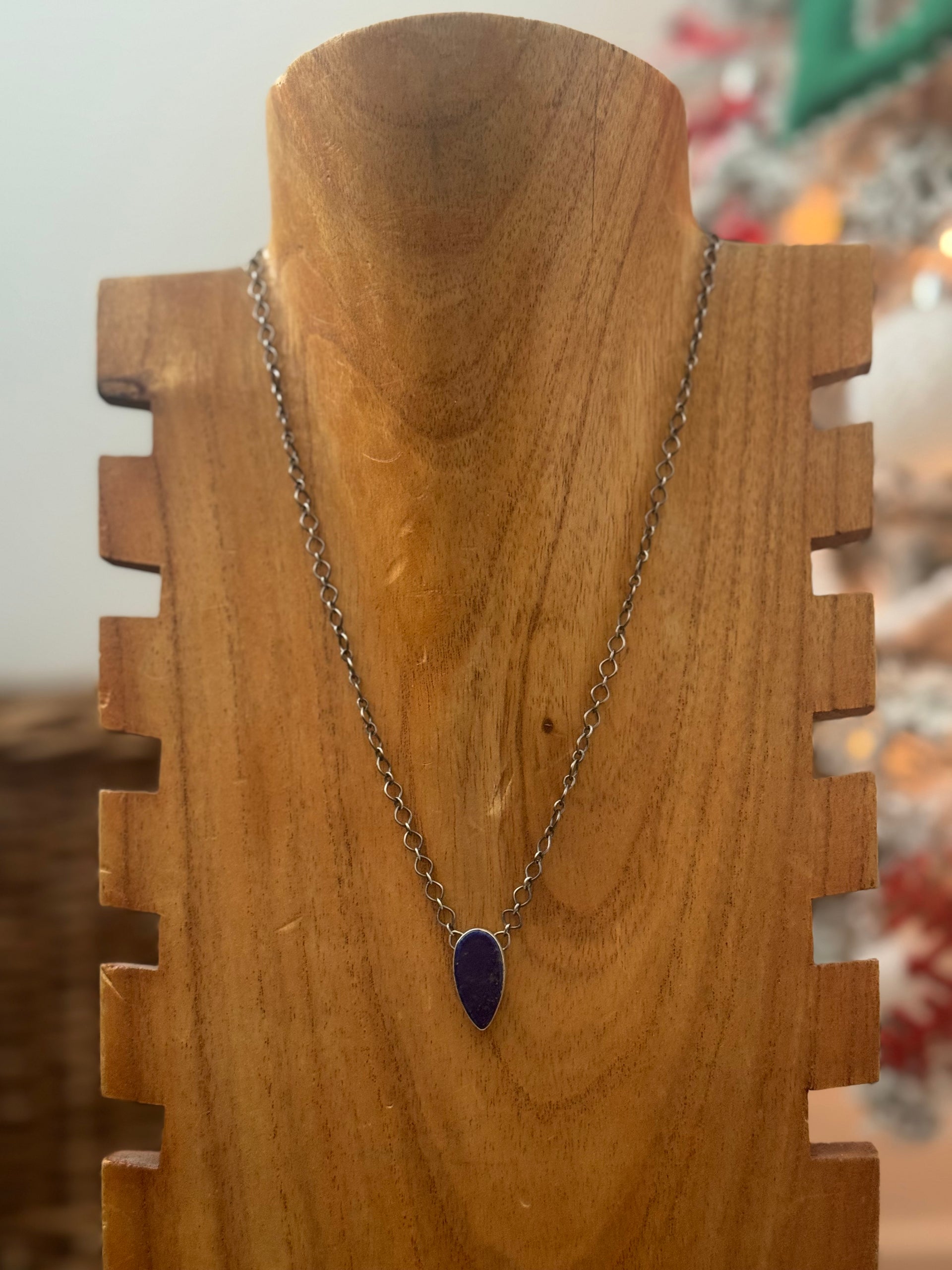 Navajo Made Lapis & Sterling Silver Necklace