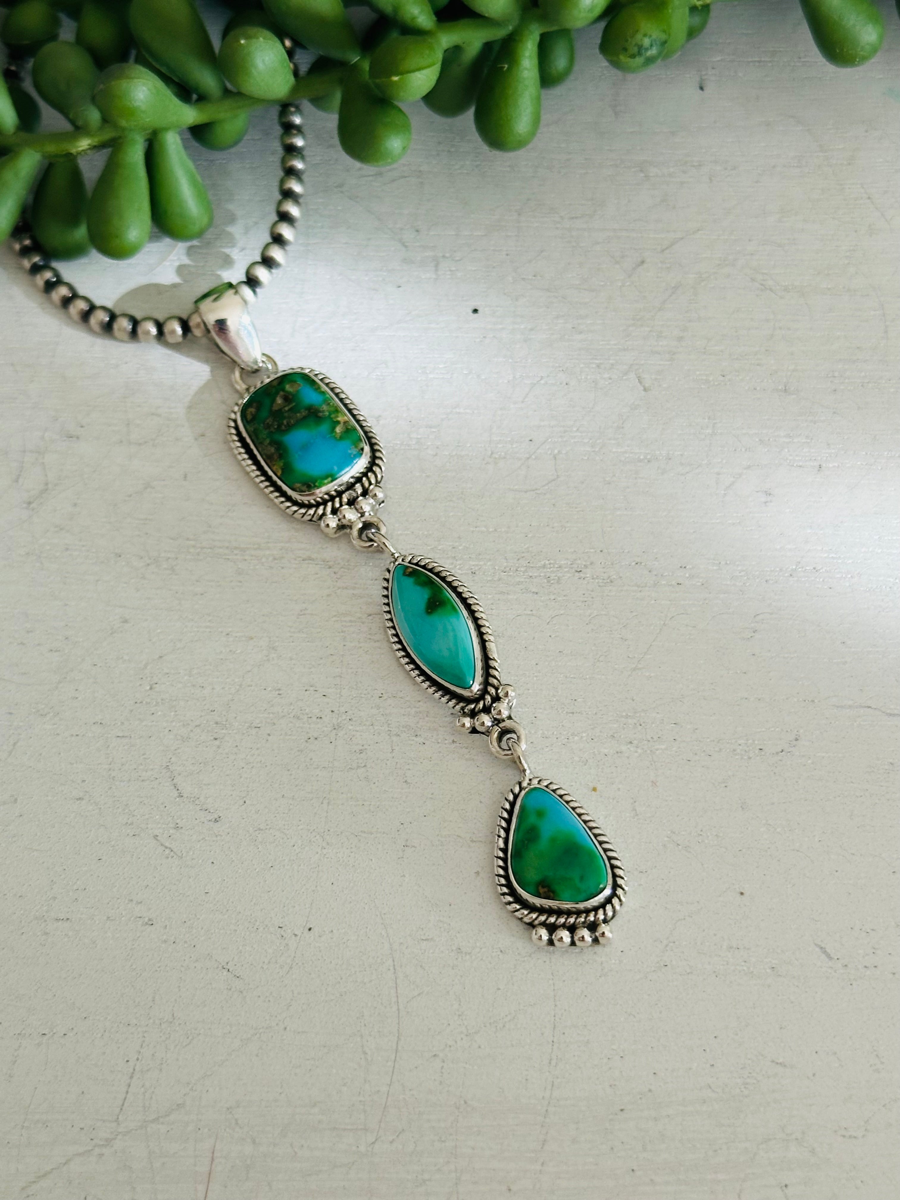 Southwest Handmade Sonoran Gold Turquoise & Sterling Silver Pendant