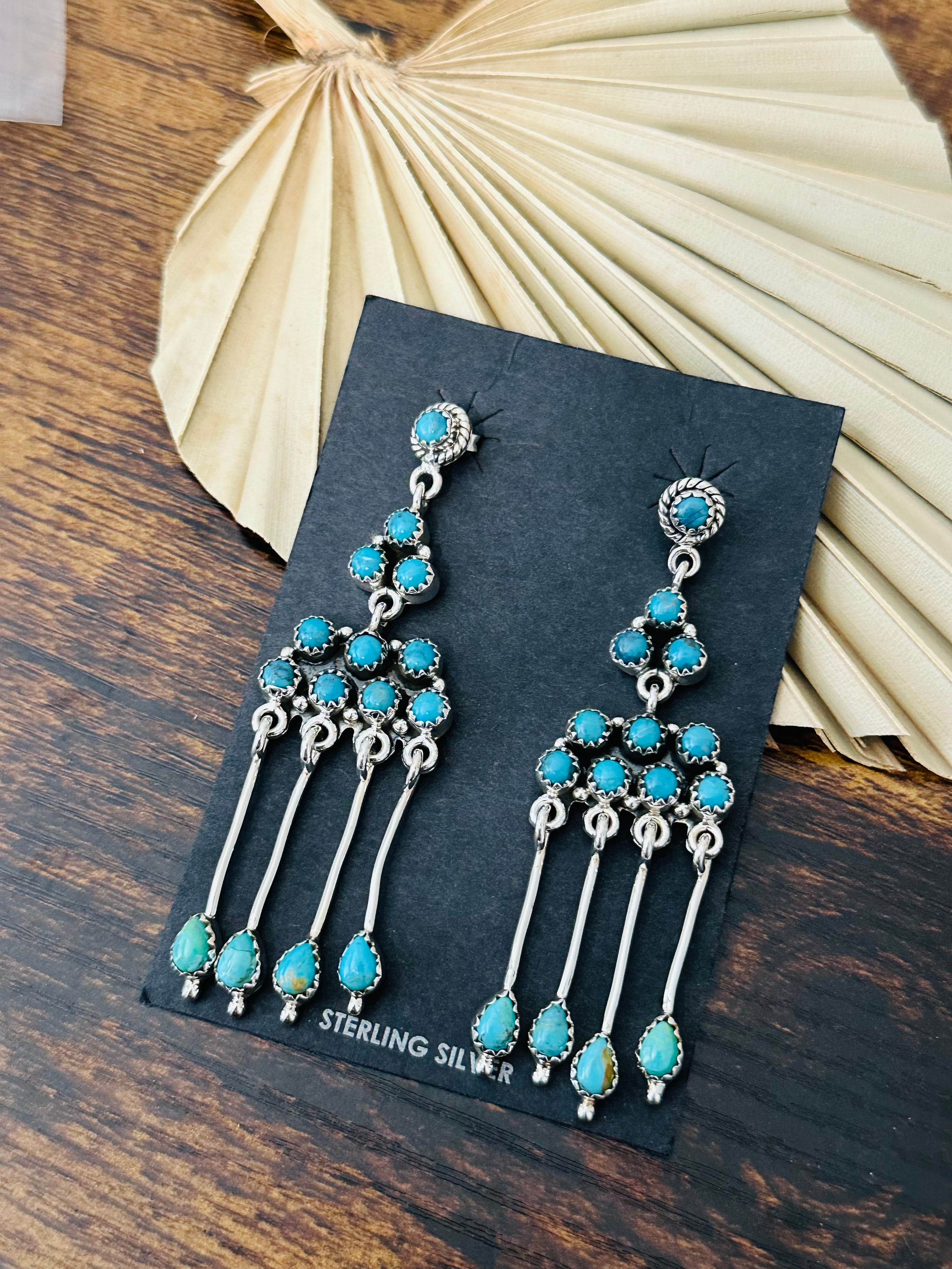 Southwest Handmade Kingman Turquoise & Sterling Silver Post Dangle Earrings