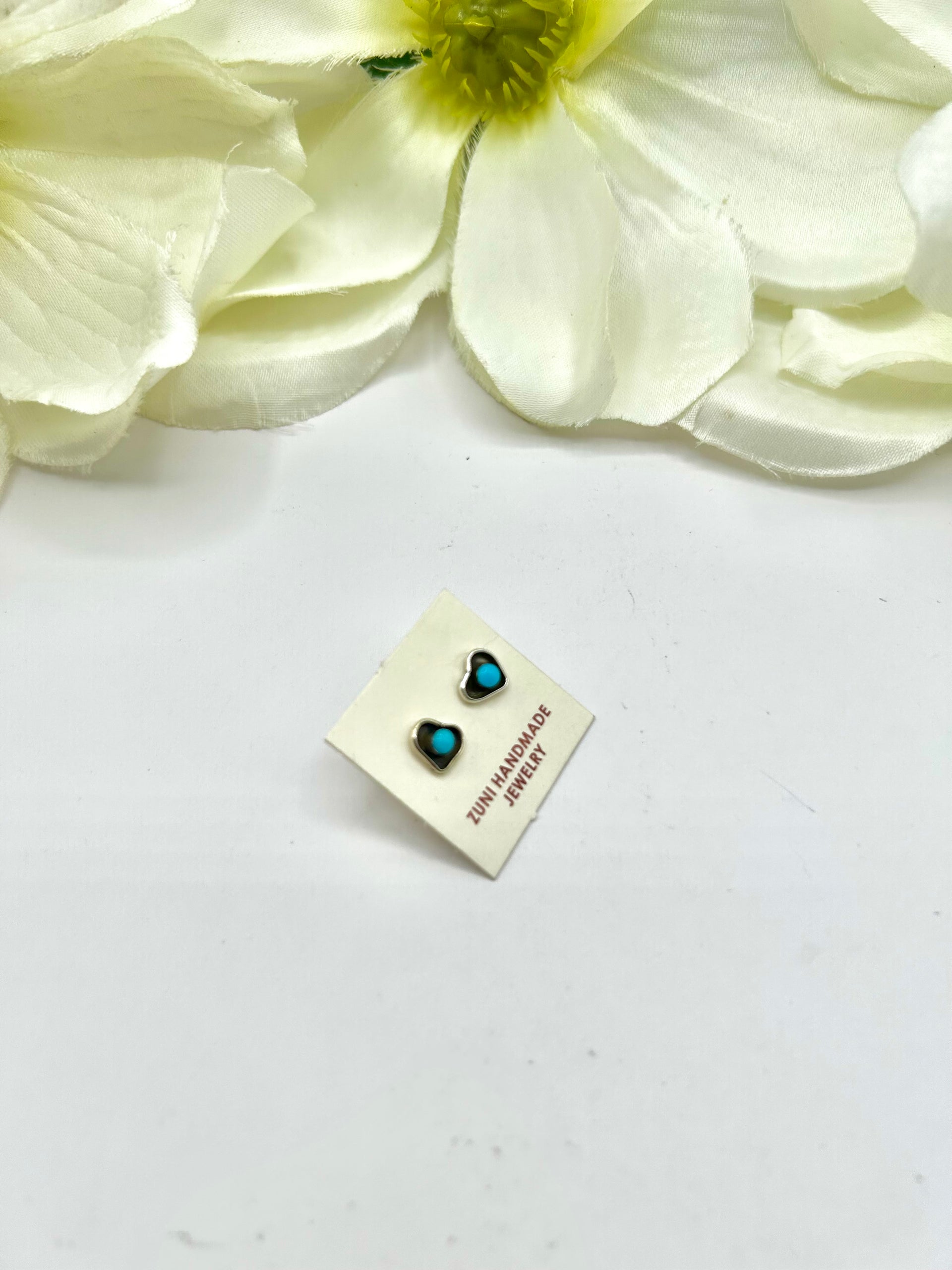 Zuni Made Kingman Turquoise & Sterling Silver Post  Earrings