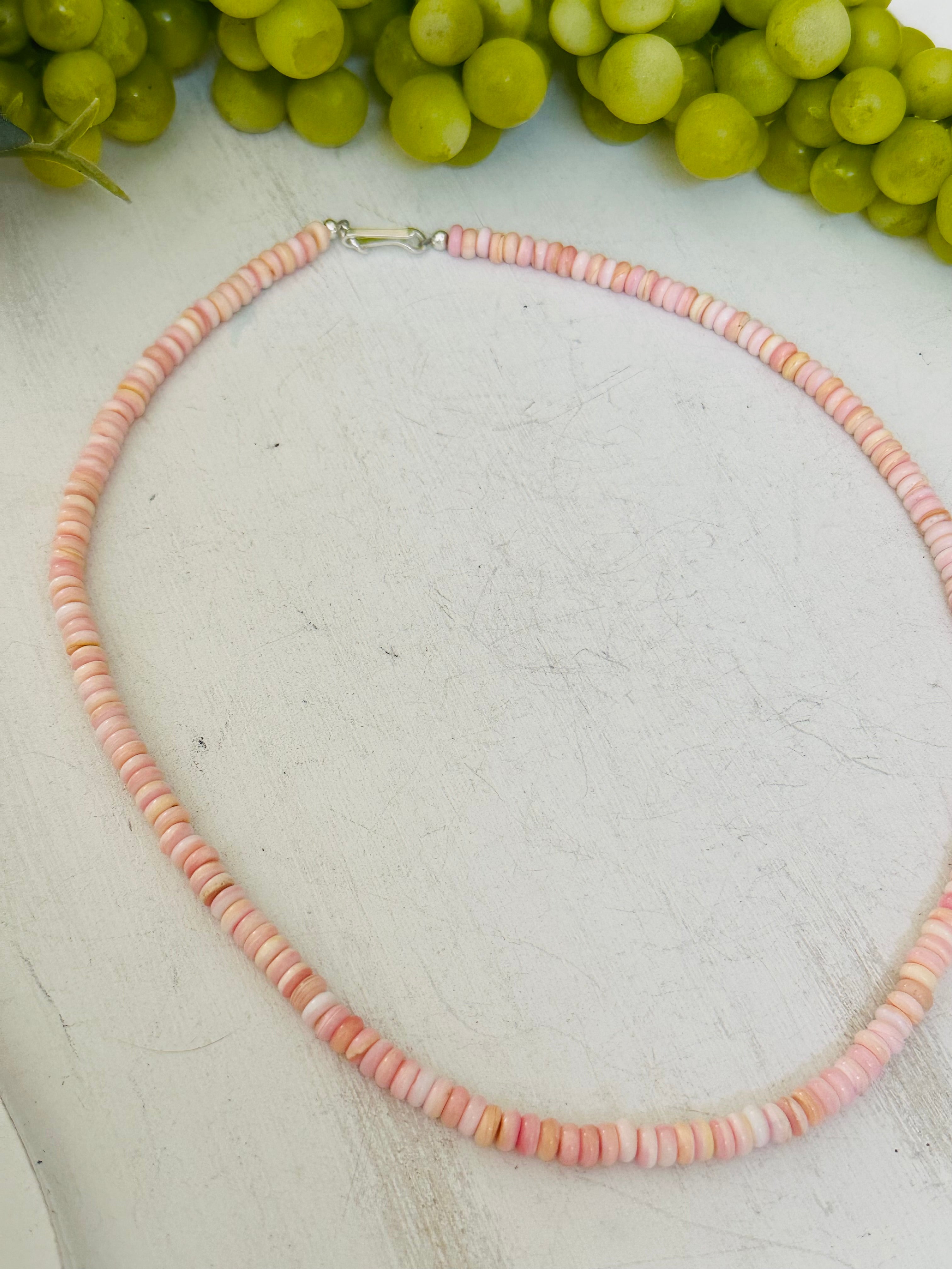 Navajo Strung Pink Conch & Sterling Silver Beaded Necklace