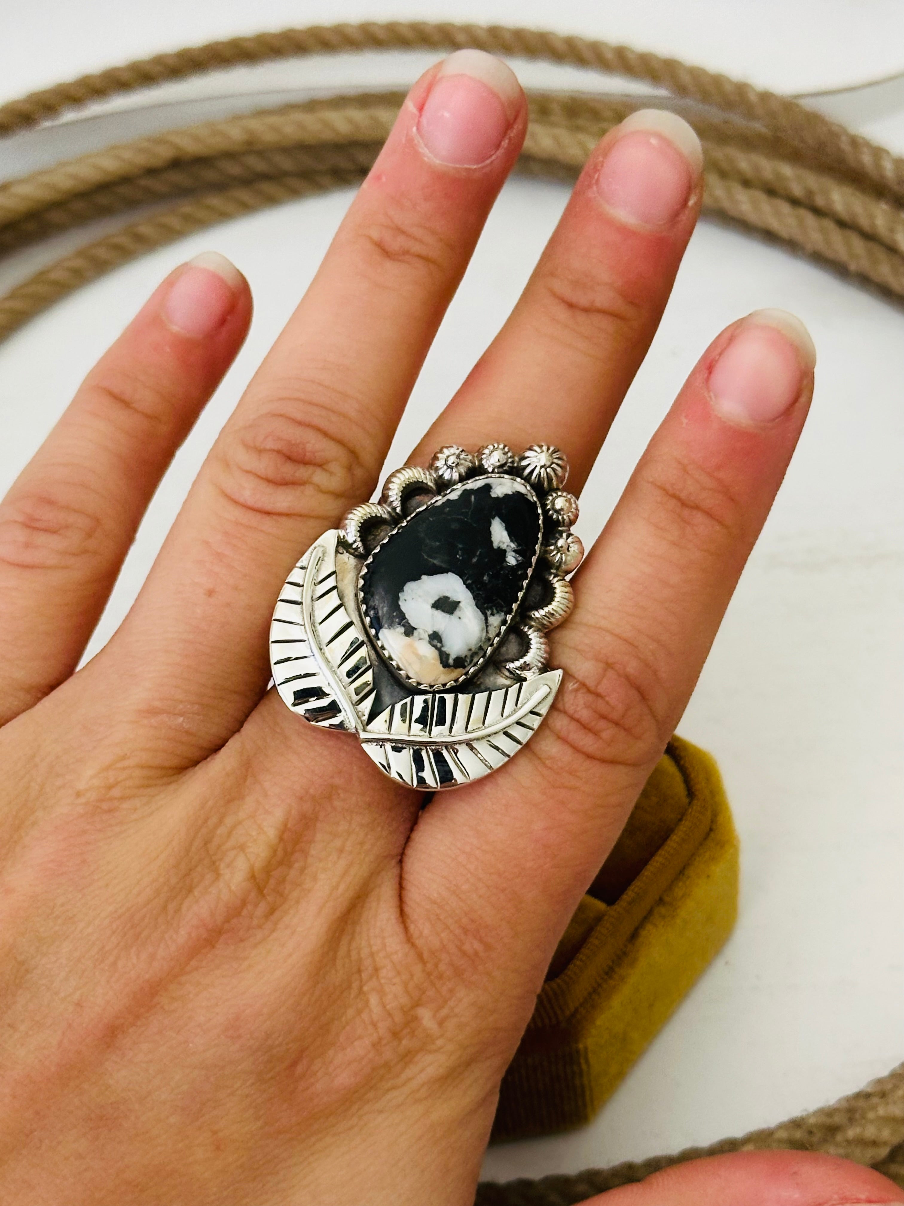 Southwest Handmade White Buffalo & Sterling Silver Adjustable Ring