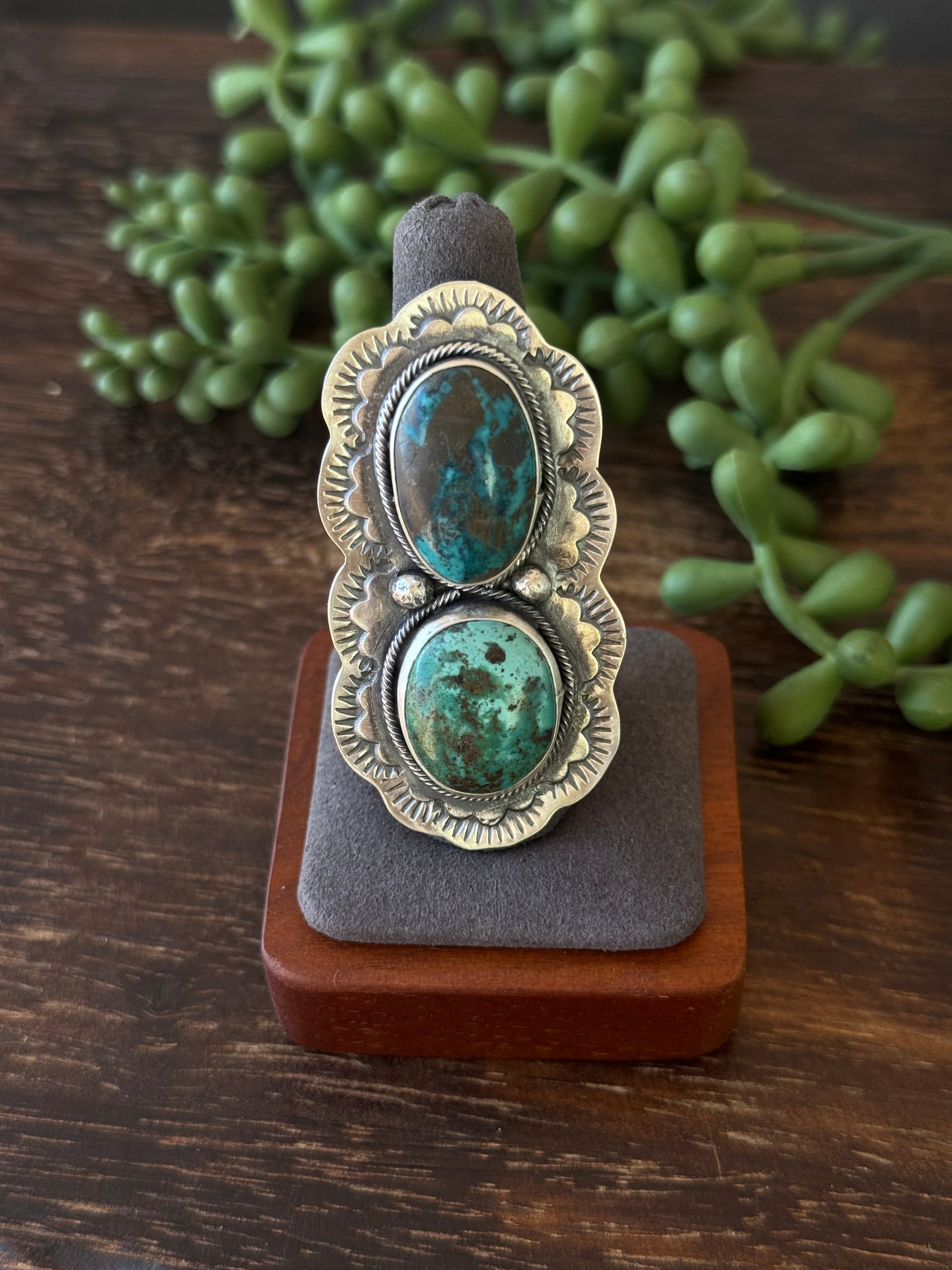 Navajo Made Thunder Mountain Turquoise & Sterling Silver Adjustable Ring