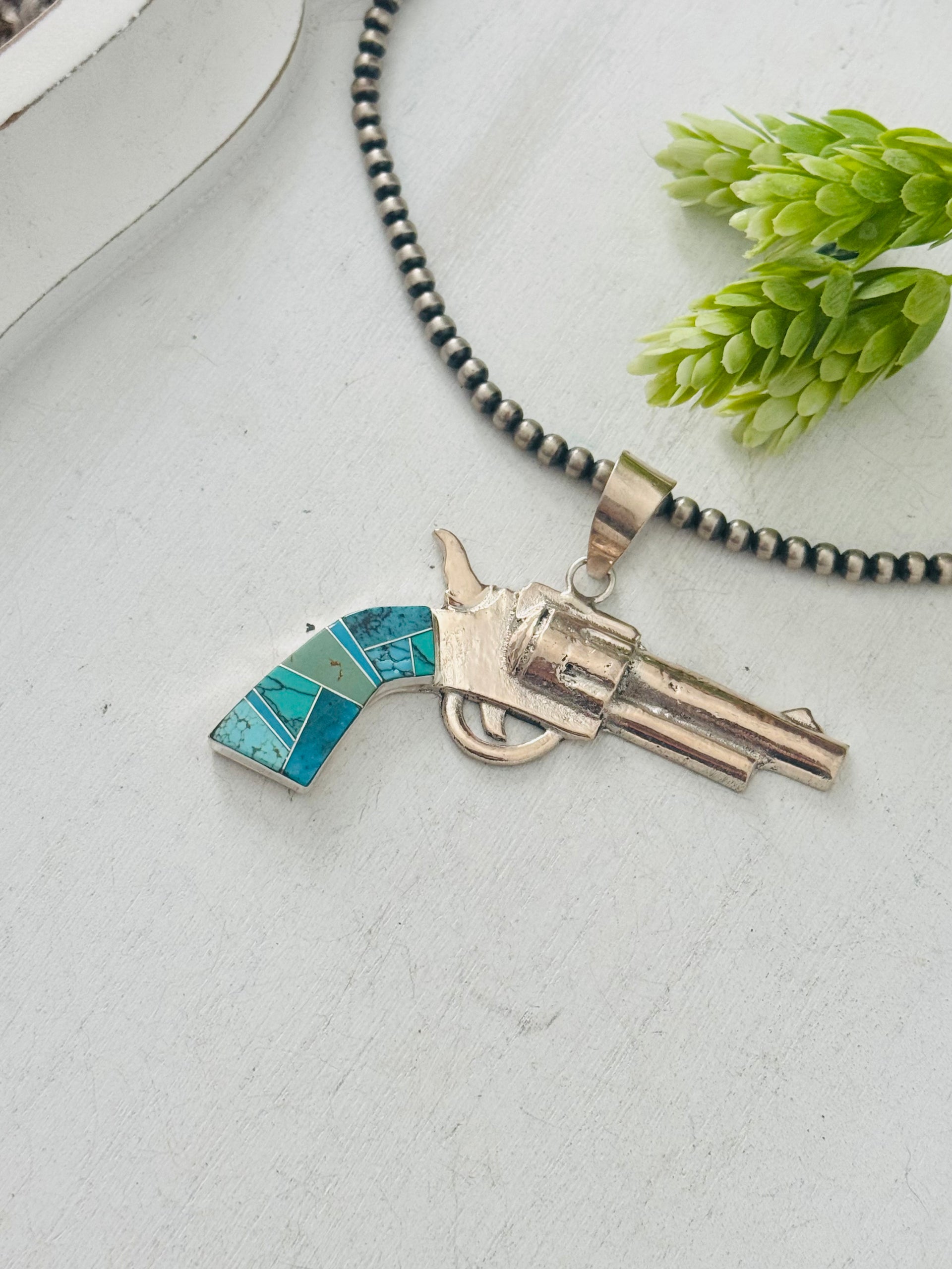 Bobby Mannelito Multi Stone & Sterling Silver Pistol Pendant
