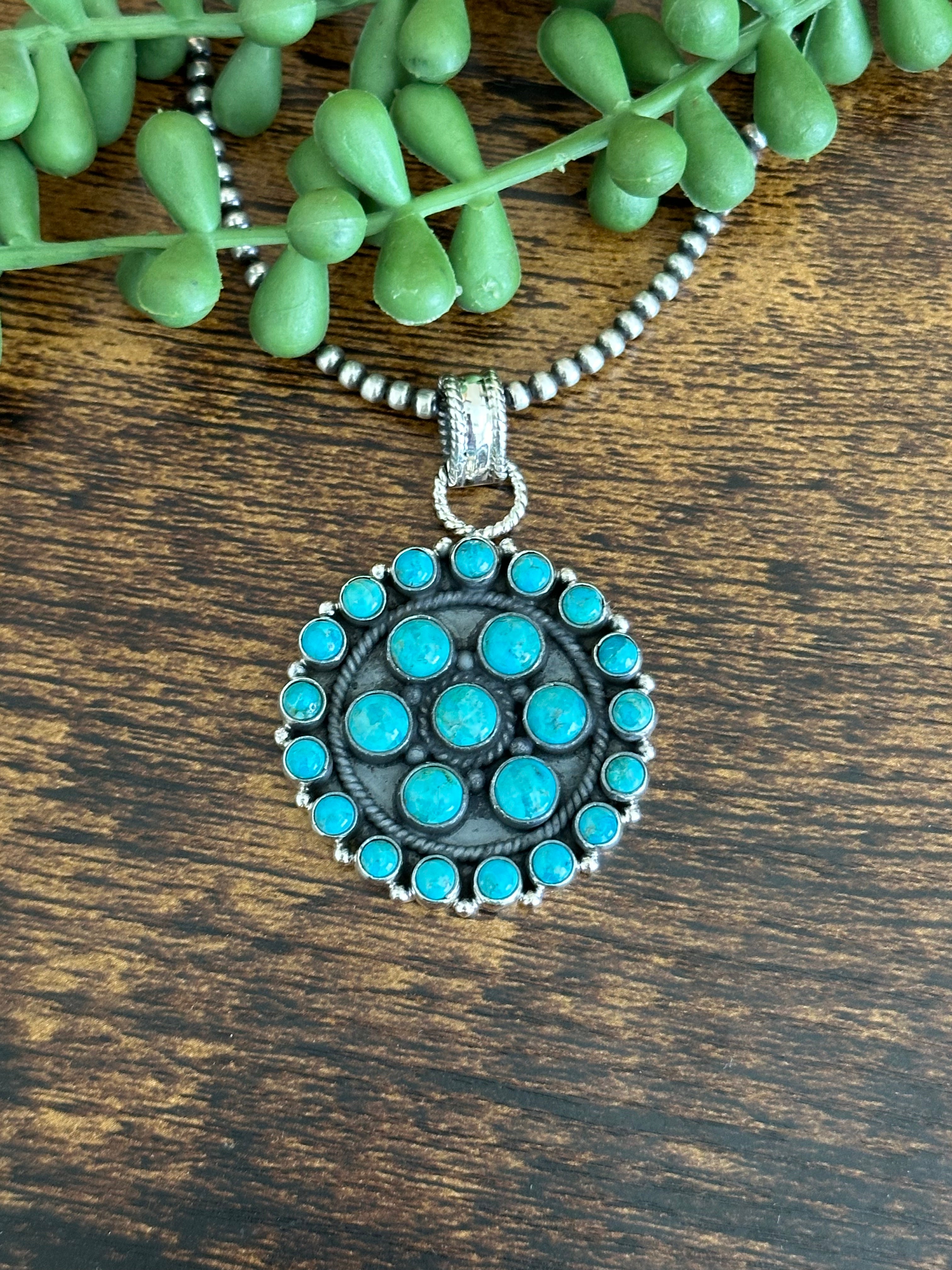 Southwest Handmade Kingman Turquoise & Sterling Silver Cluster Pendants