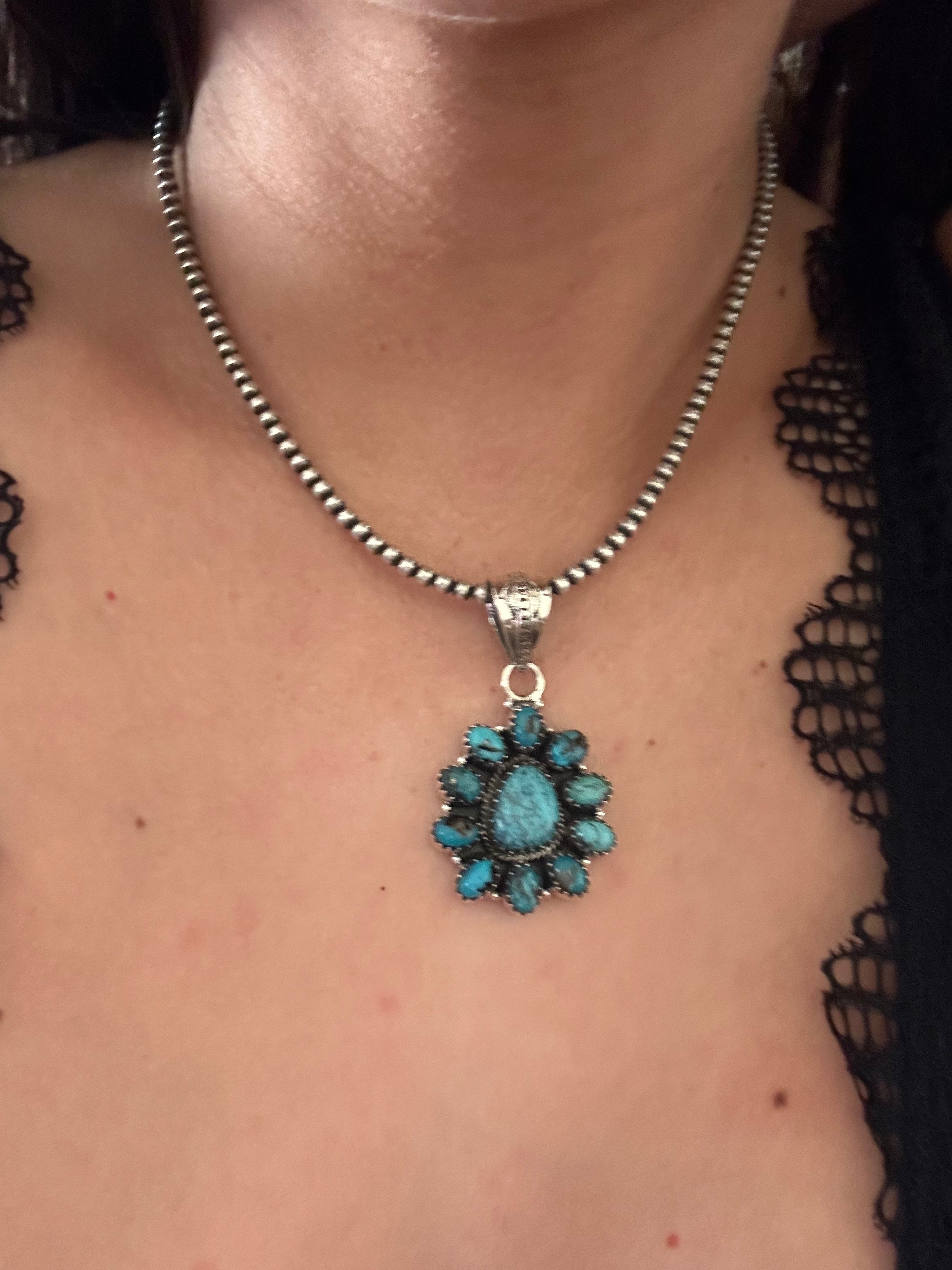 Southwest Handmade Kingman Turquoise & Sterling Silver Pendant