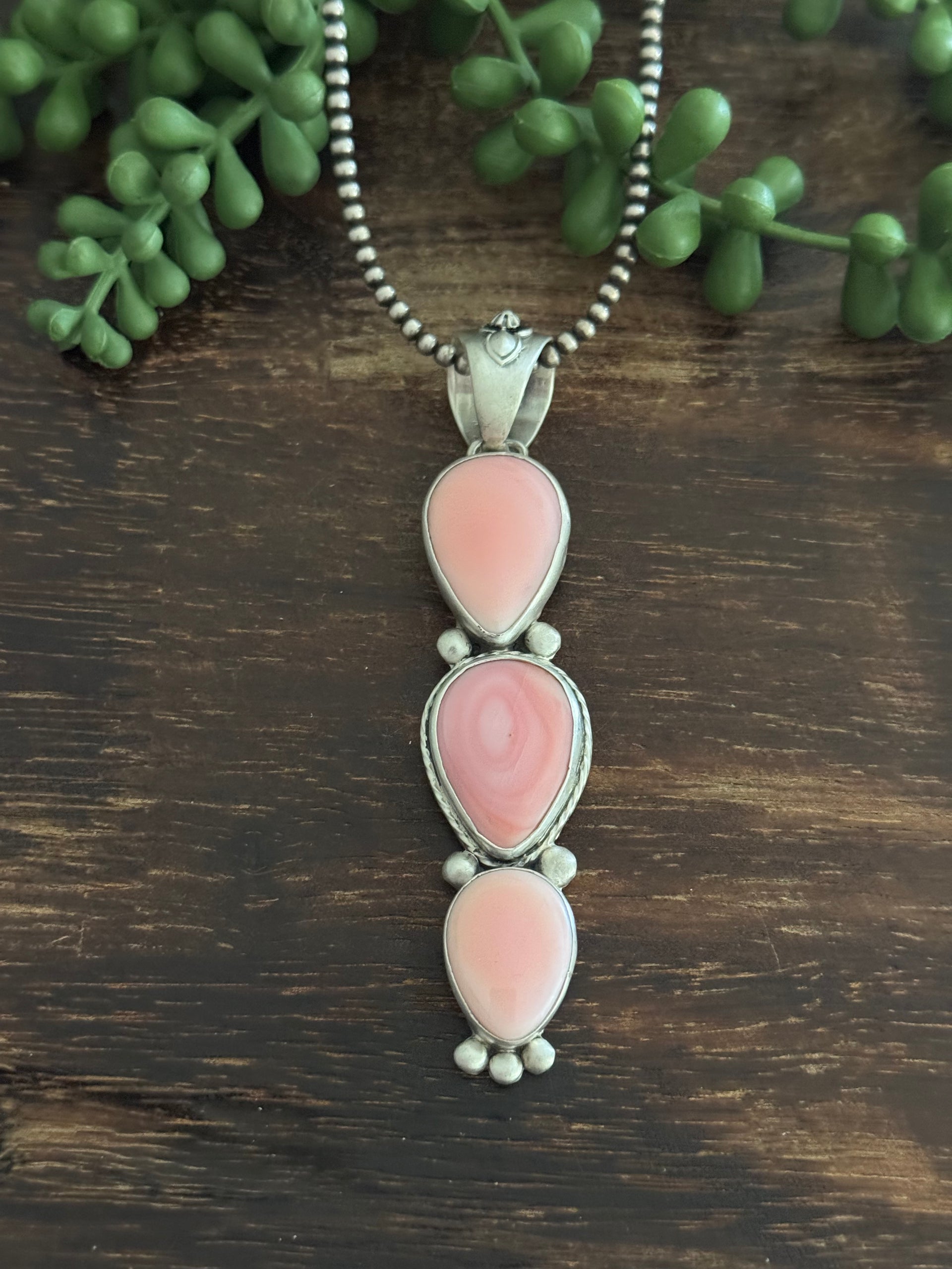 Navajo Made Pink Conch & Sterling Silver Pendant