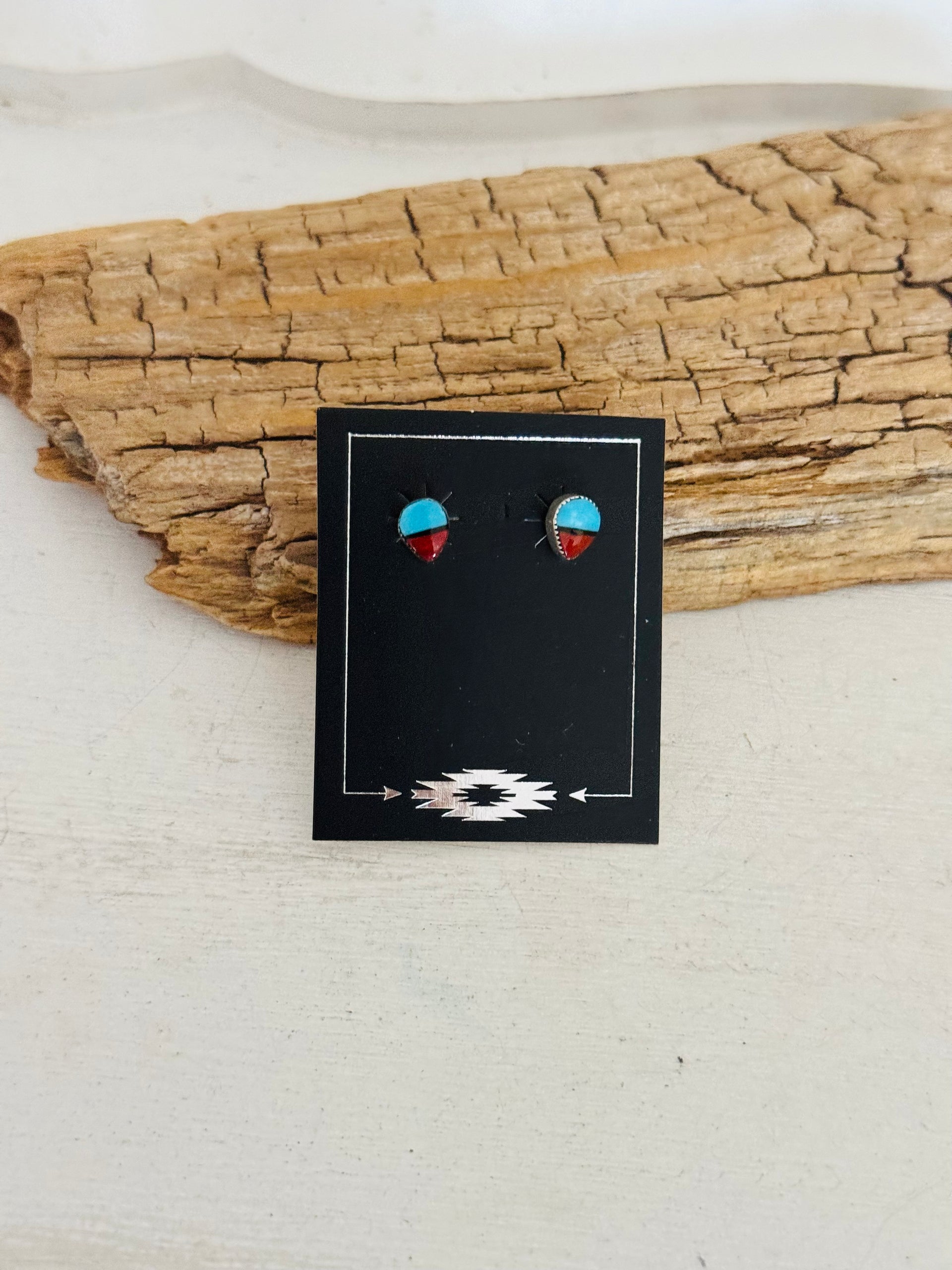 Navajo Made Multi Stone & Sterling Silver Inlay Post Earrings