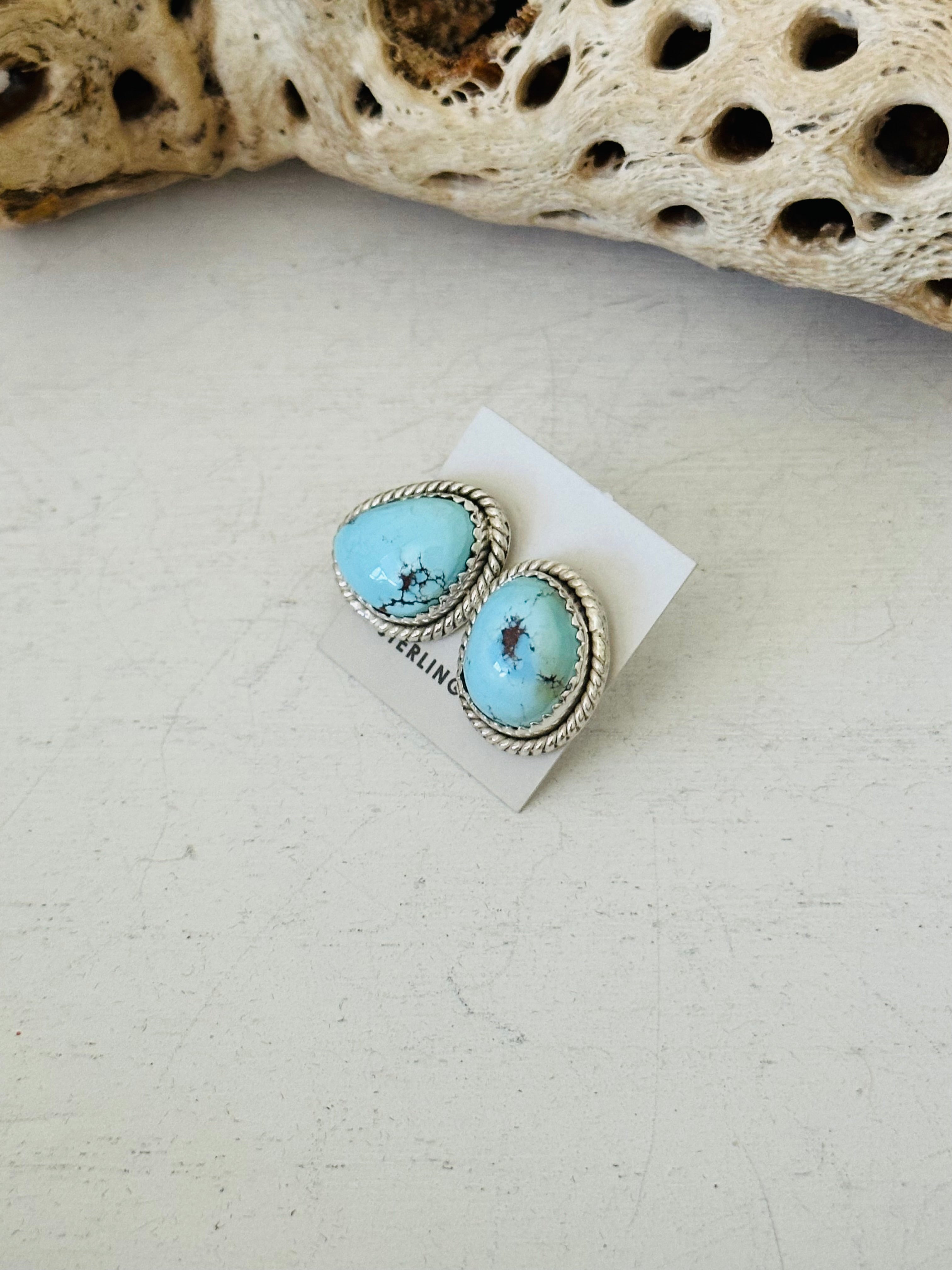 Southwest Handmade Golden Hills Turquoise & Sterling Silver Post Stud Earrings