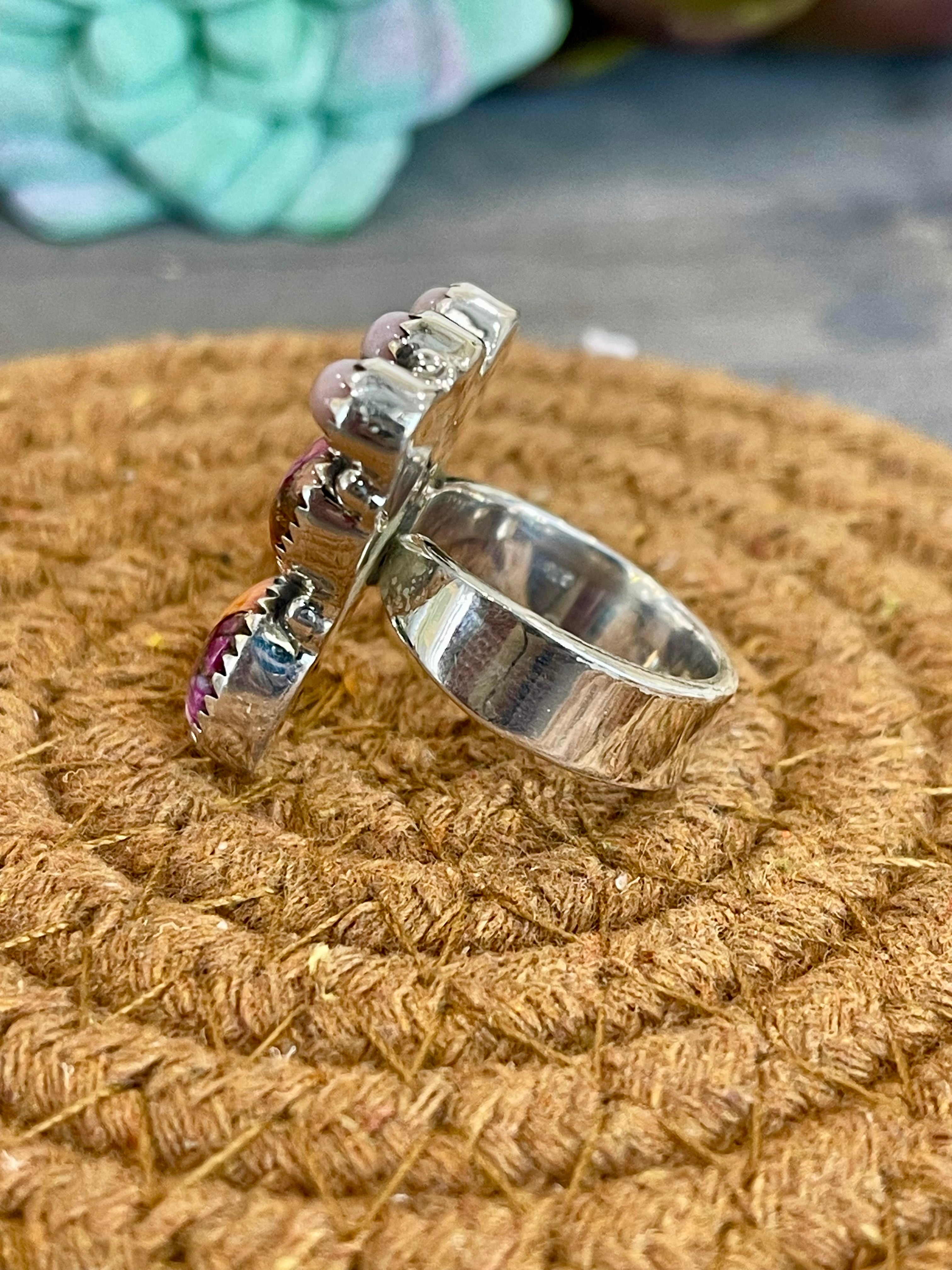 Southwest Handmade Multi Stone & Sterling Silver Adjustable Ring