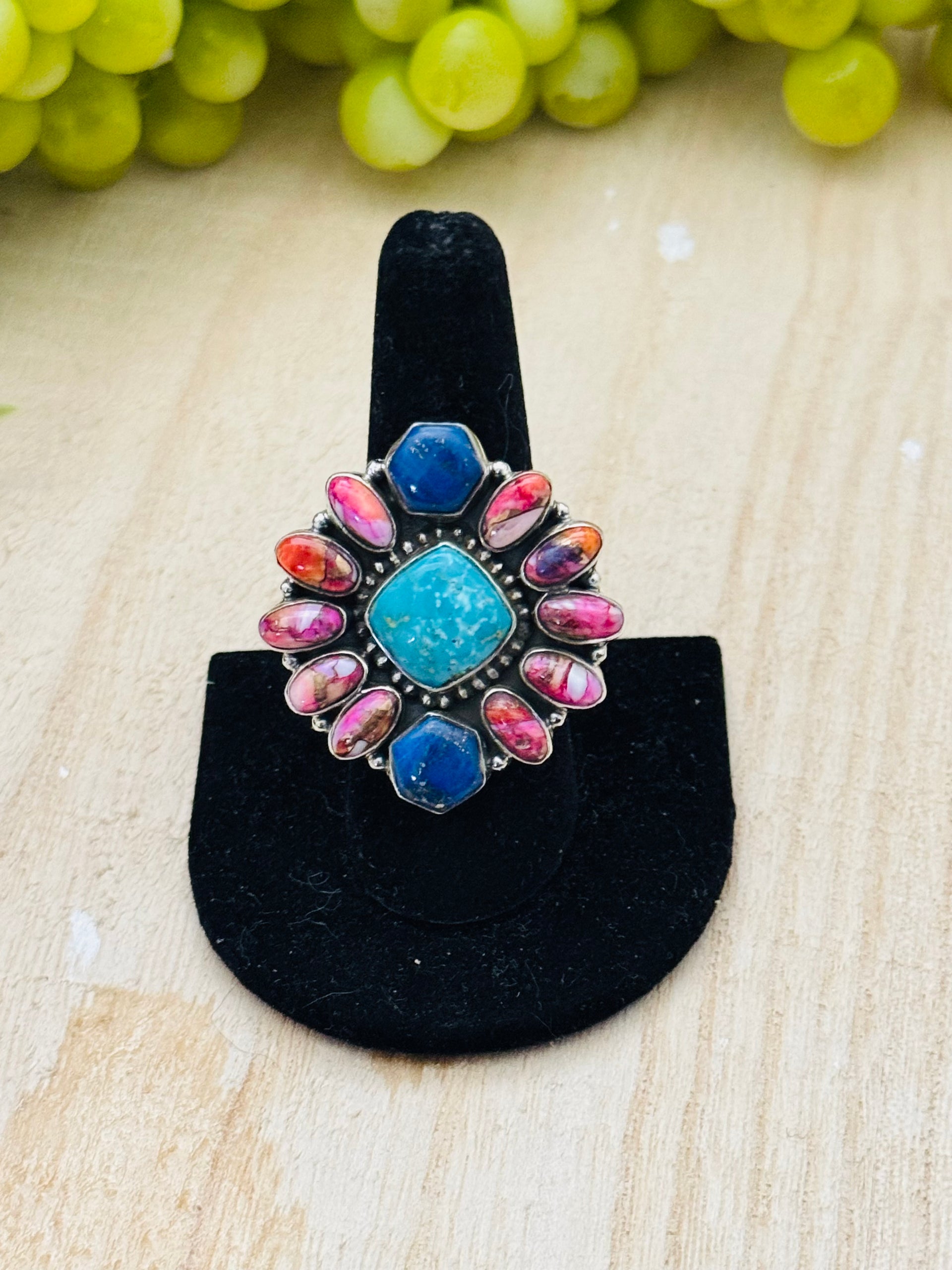 Southwest Handmade Multi Stone & Sterling Silver Adjustable Cluster Ring