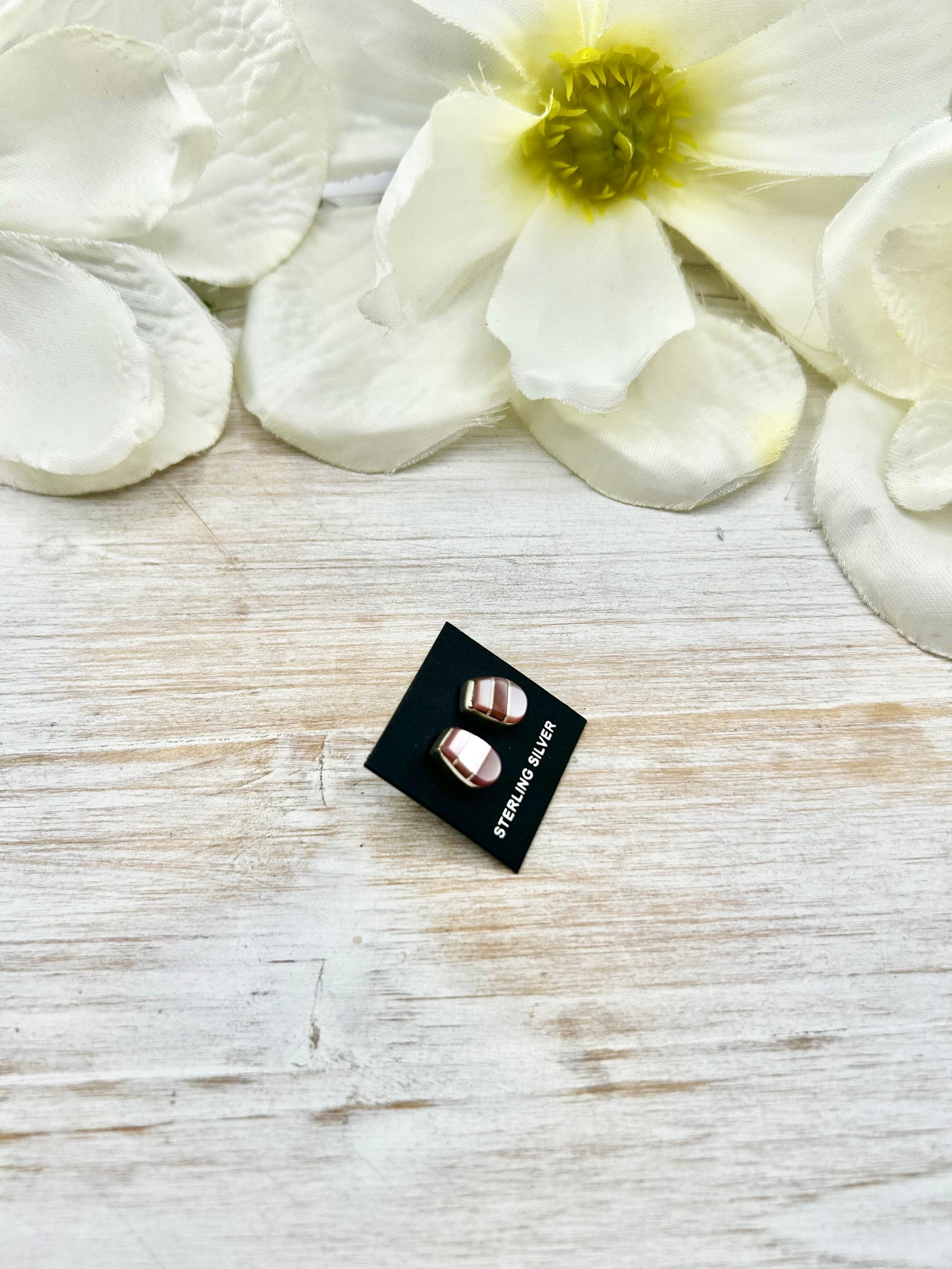 Navajo Made Mother of Pearl & Sterling Silver Post Earrings