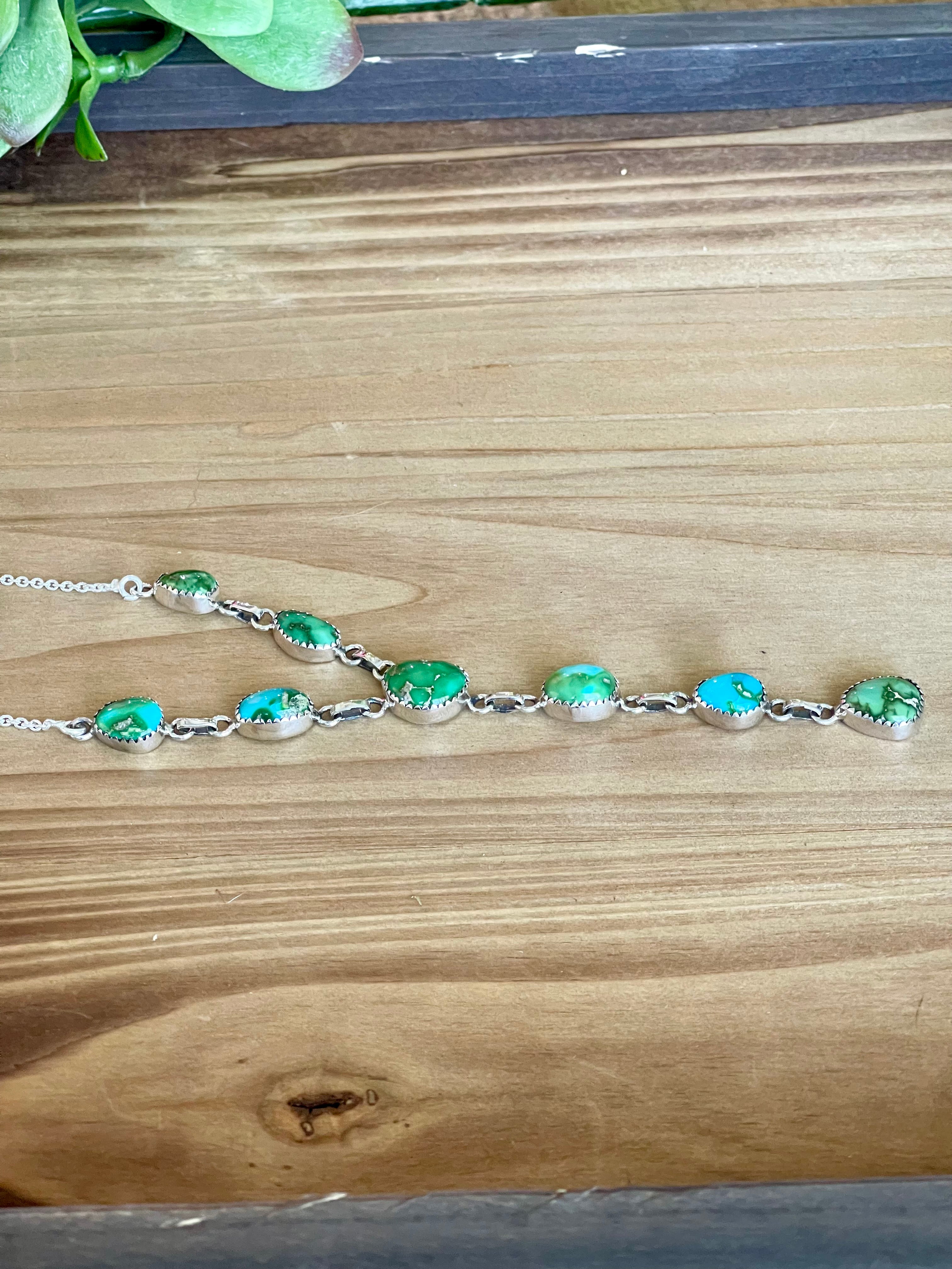 Southwest Handmade Sonoran Mountain Turquoise & Sterling Silver Lariat Necklace