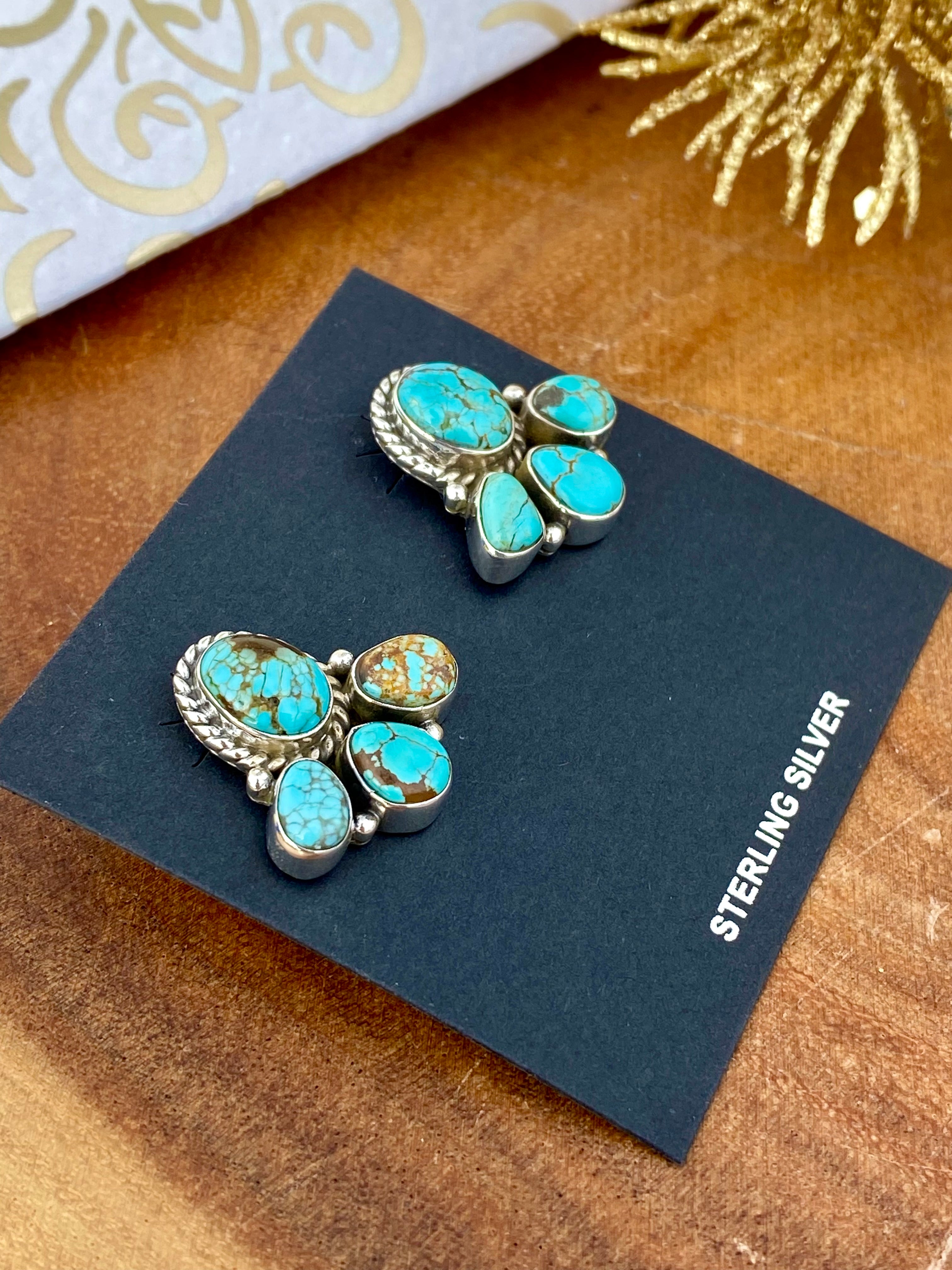 Southwest Handmade #8 Turquoise & Sterling Silver Post Earrings